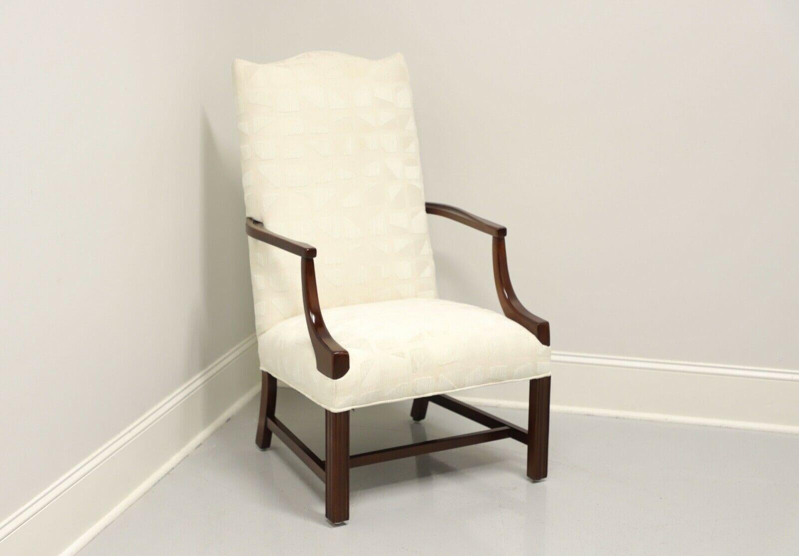 Vintage Mahogany Frame Chippendale Martha Washington Chair in Neutral Fabric 1
