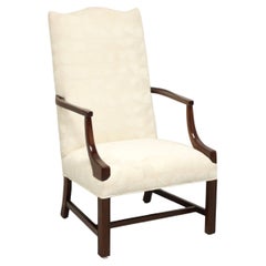 Vintage Mahogany Frame Chippendale Martha Washington Chair in Neutral Fabric