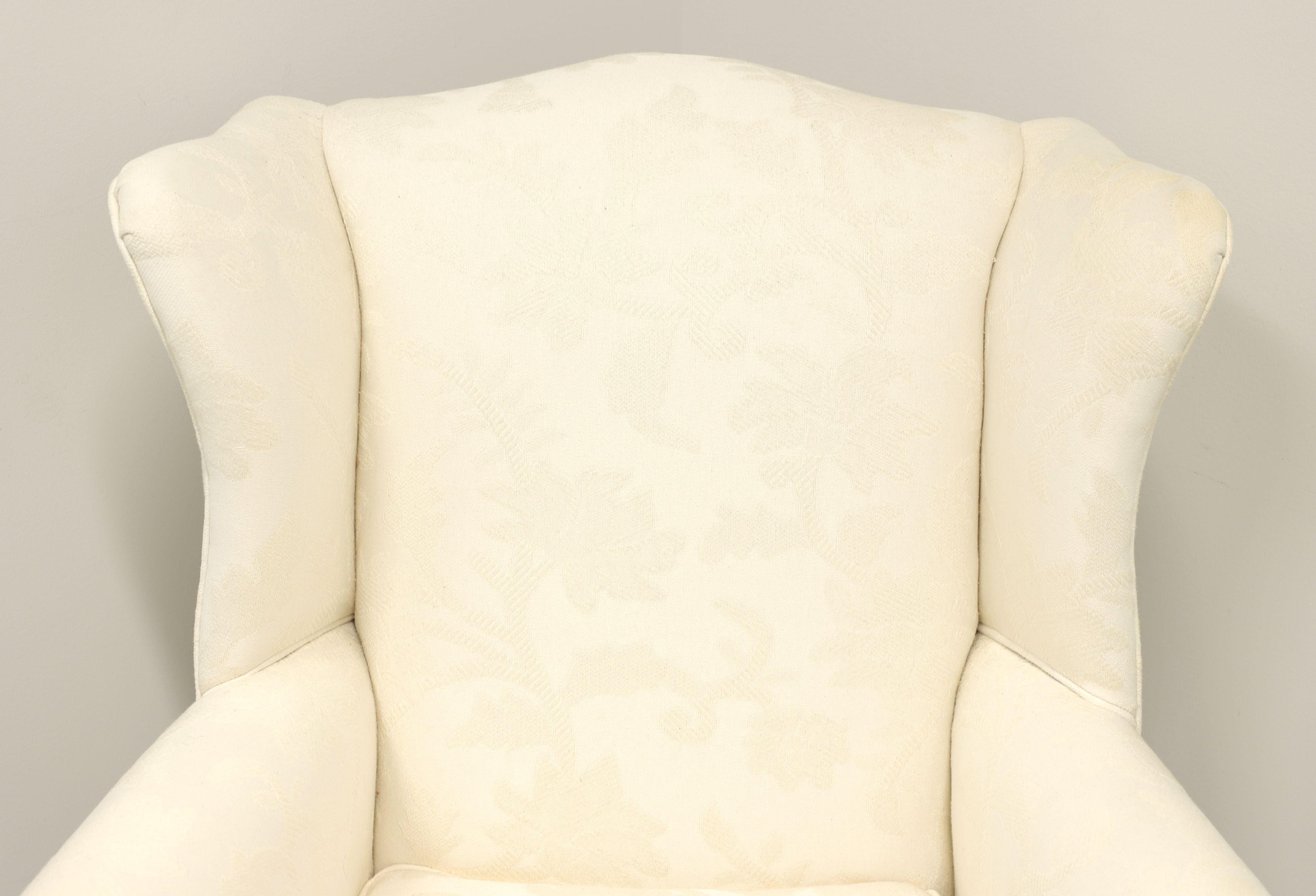 American Vintage Mahogany Frame Chippendale Style Wing Back Chair in Neutral Fabric