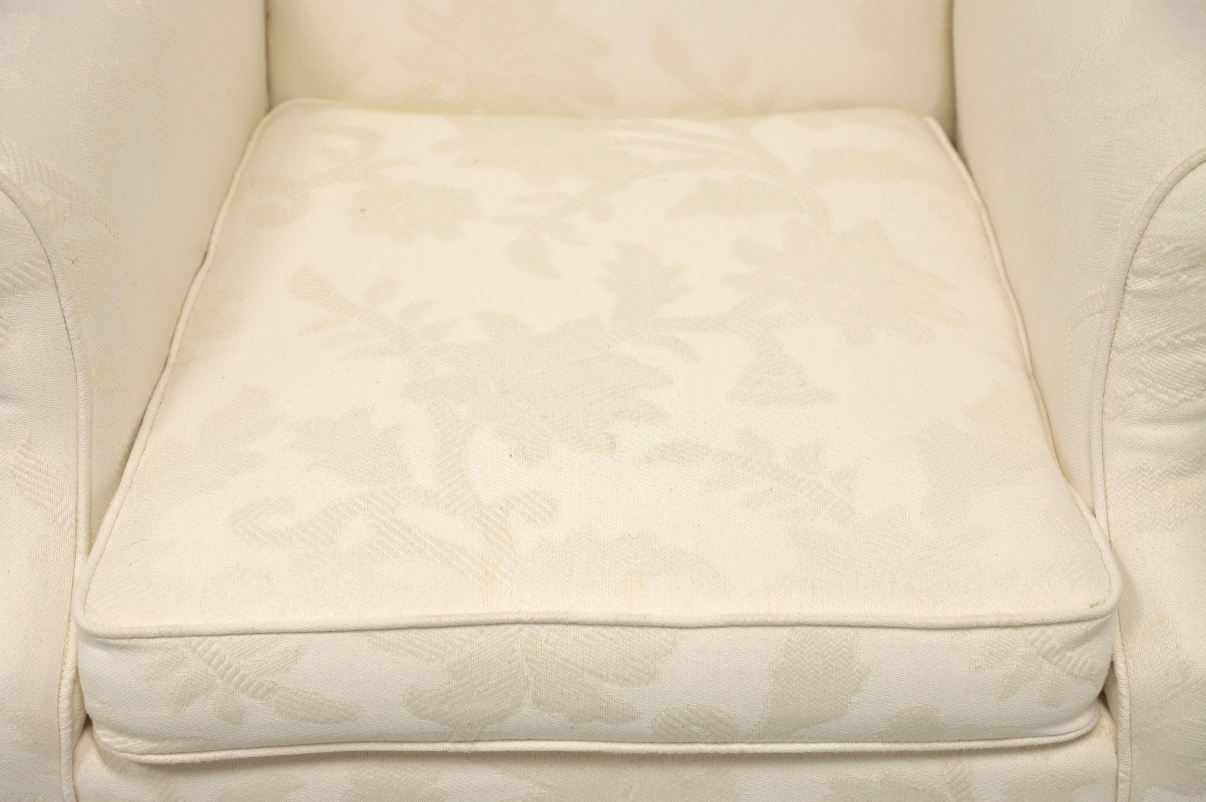 20th Century Vintage Mahogany Frame Chippendale Style Wing Back Chair in Neutral Fabric