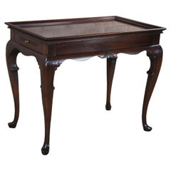 Vintage Mahogany Georgian Queen Anne Style Tea Pull Out Tray Accent Table 