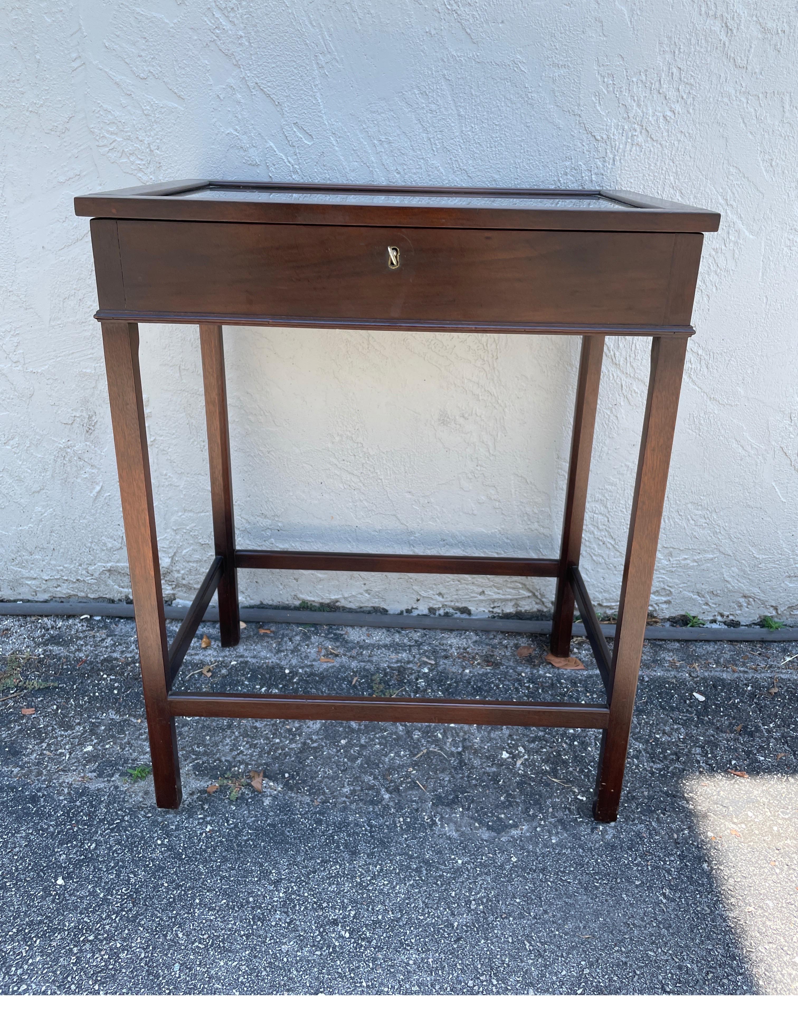 English Vintage Mahogany Glass Top Display Table