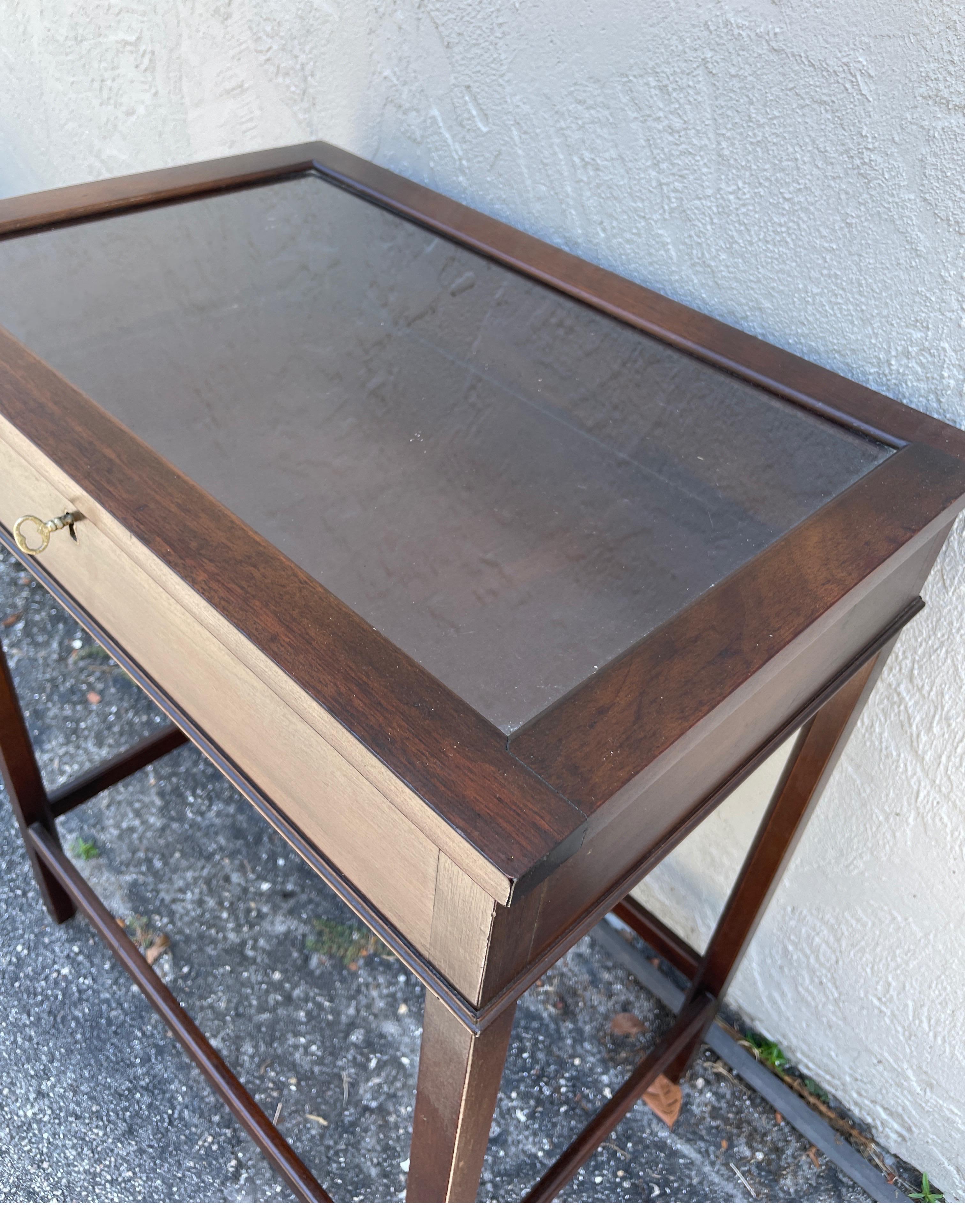 Vintage Mahogany Glass Top Display Table In Good Condition In West Palm Beach, FL