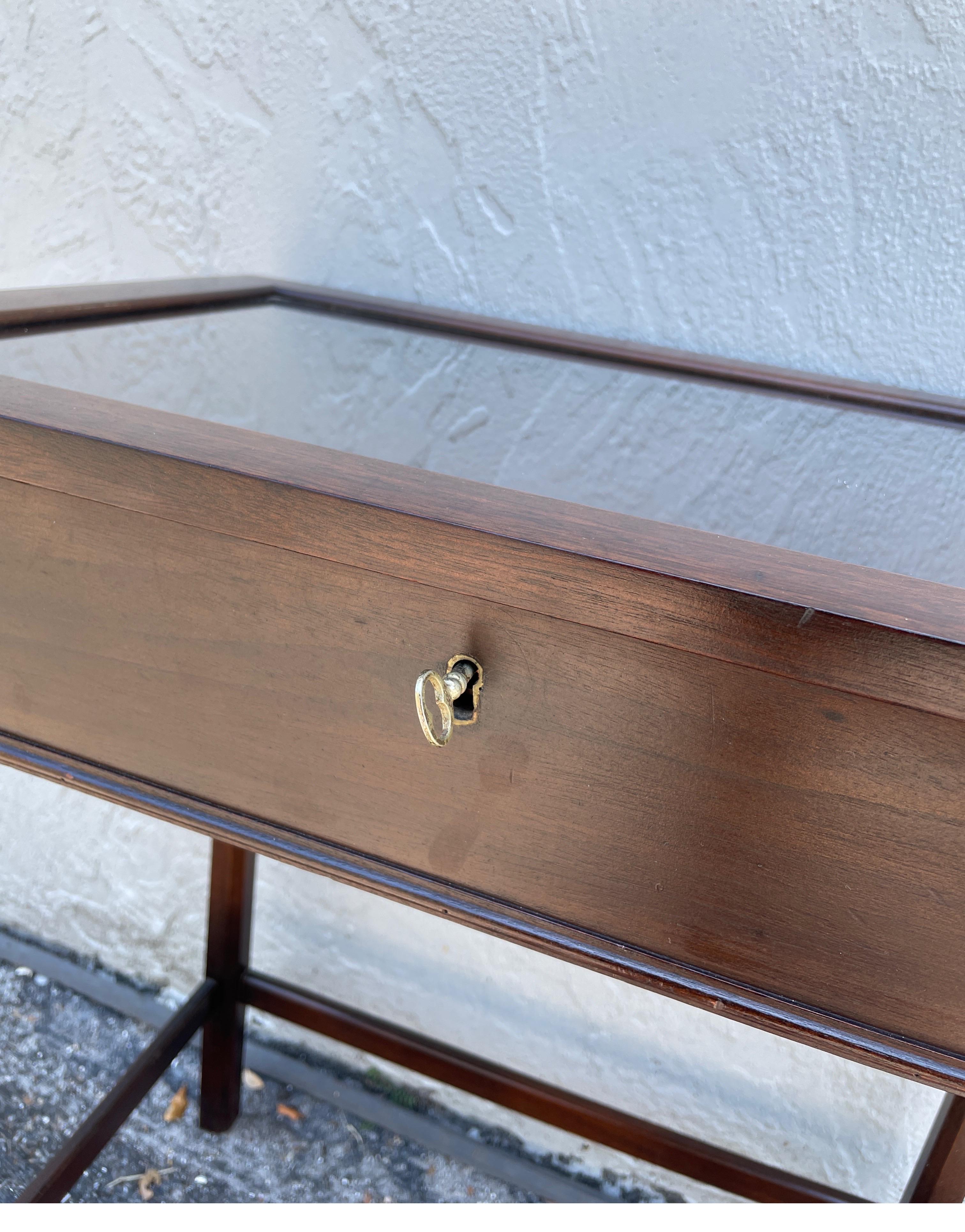 Vintage Mahogany Glass Top Display Table 1