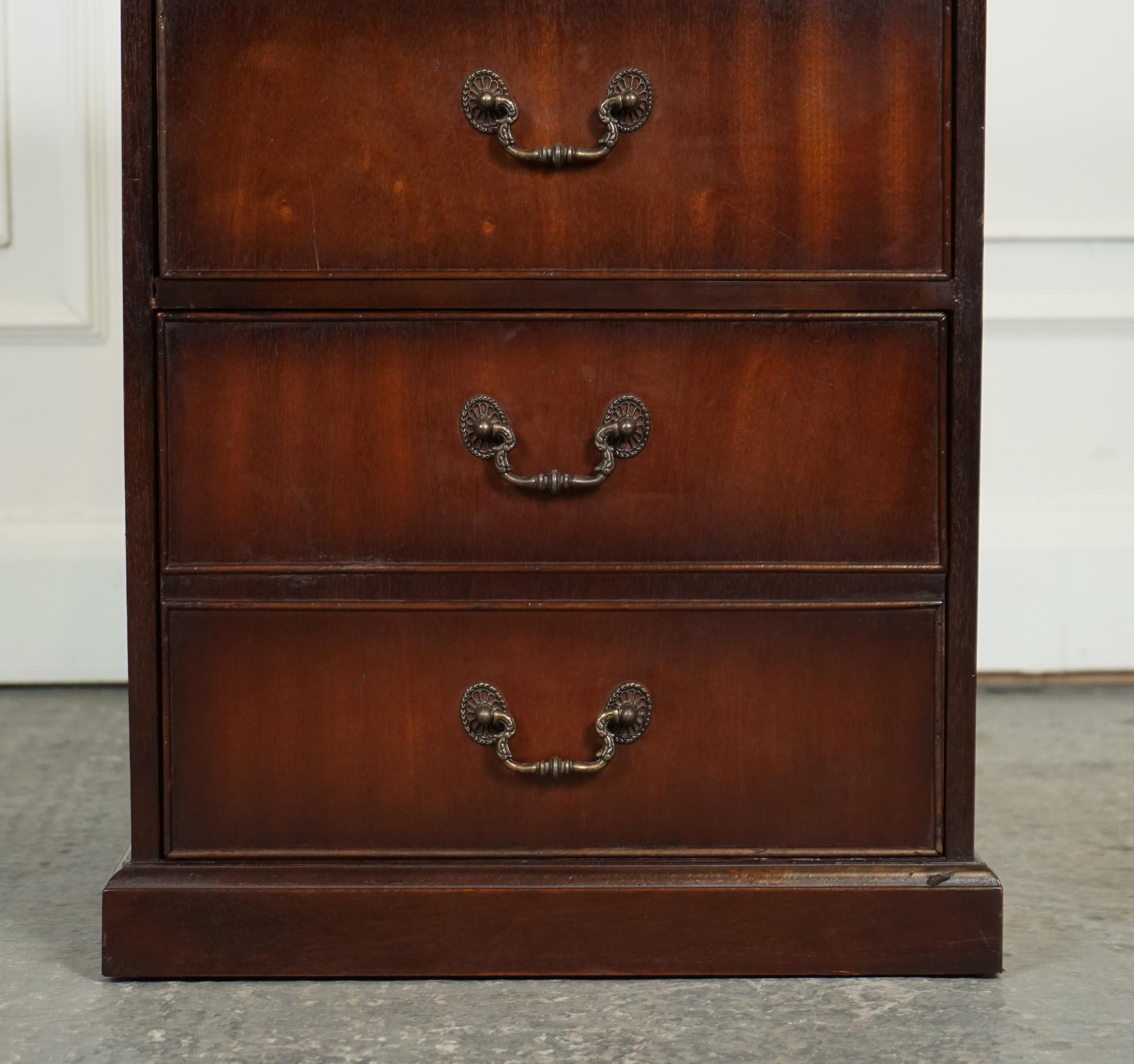 20th Century VINTAGE MAHOGANY GOLD EMBOSSED BROWN LEATHER TOP FILLING CABiNET For Sale