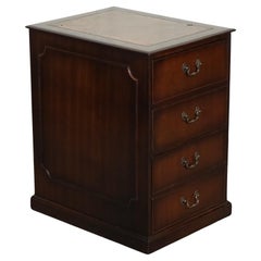 Used MAHOGANY GOLD EMBOSSED BROWN LEATHER TOP FILLING CABiNET