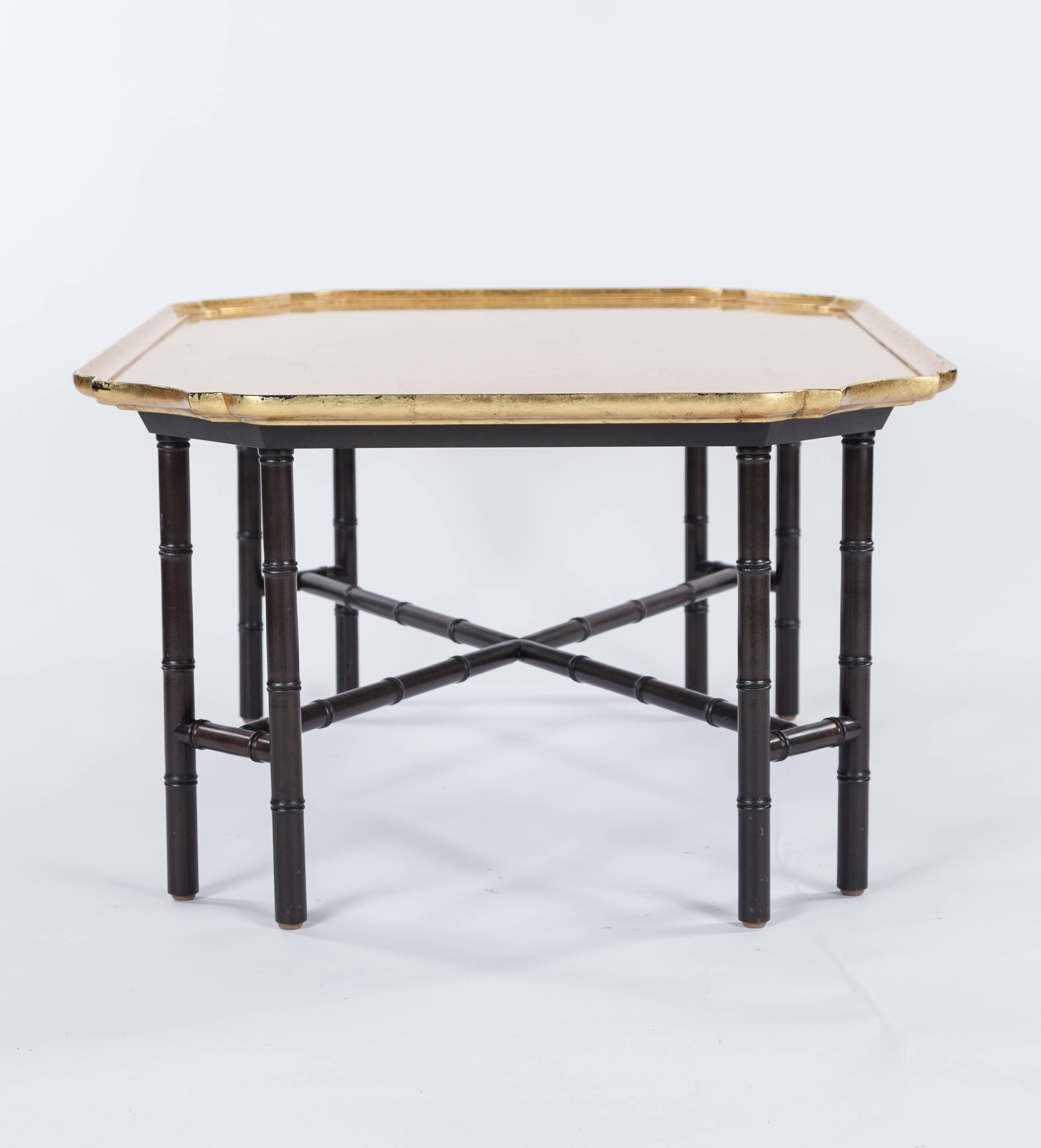 Régence Vintage Mahogany Gold Leaf Cocktail Table with Bamboo-Style Legs, Regency-Style For Sale