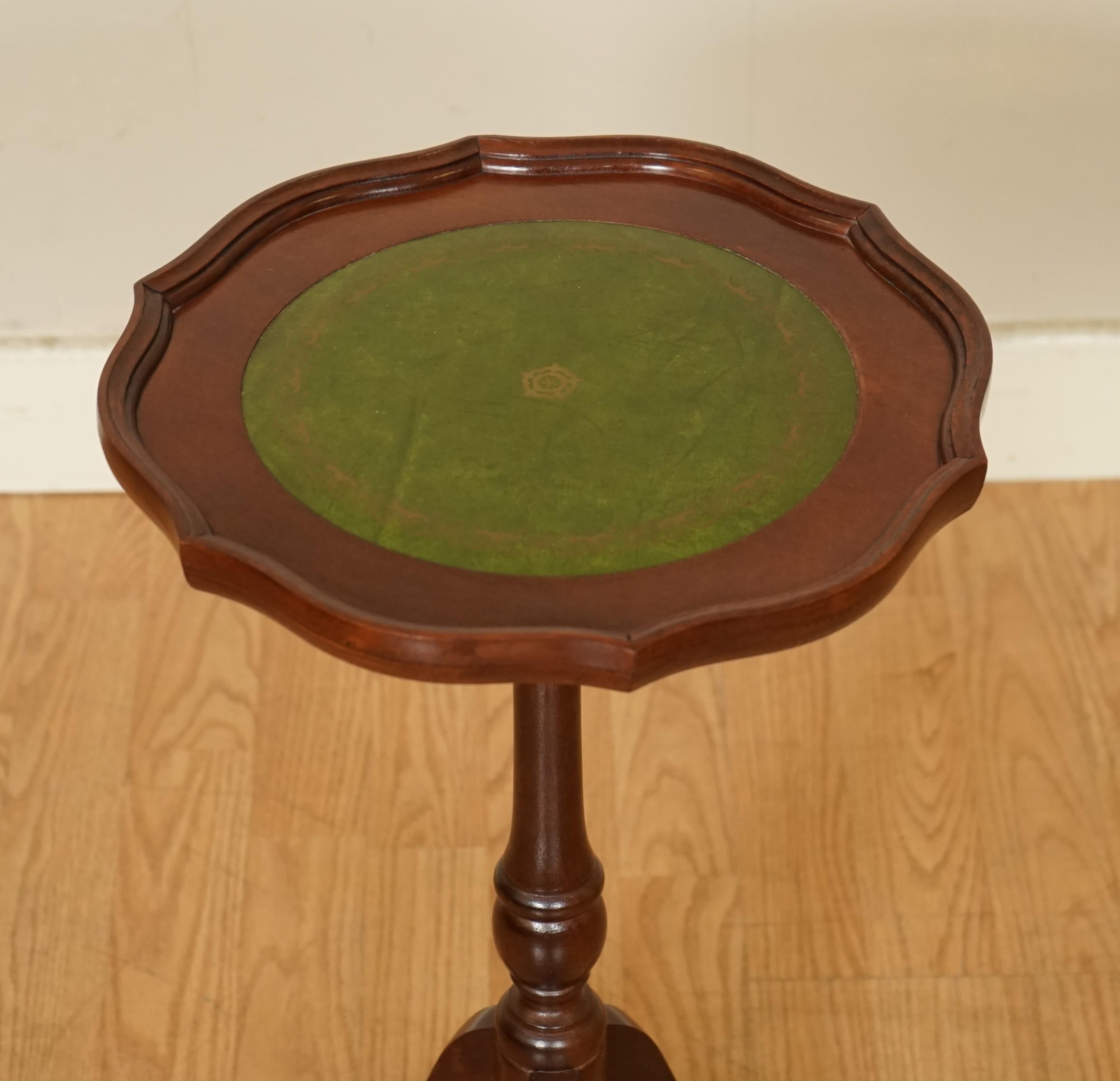 Hand-Crafted Vintage Mahogany Green Leather Top Plant End Side Table Stand