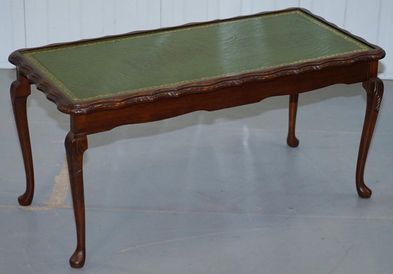 Vintage Mahogany and Green Leather Topped Coffee Table Plus 2 Nest of