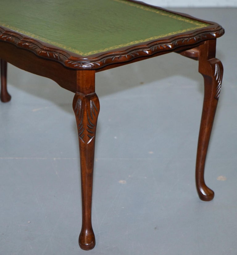 Vintage Mahogany and Green Leather Topped Coffee Table Plus 2 Nest of