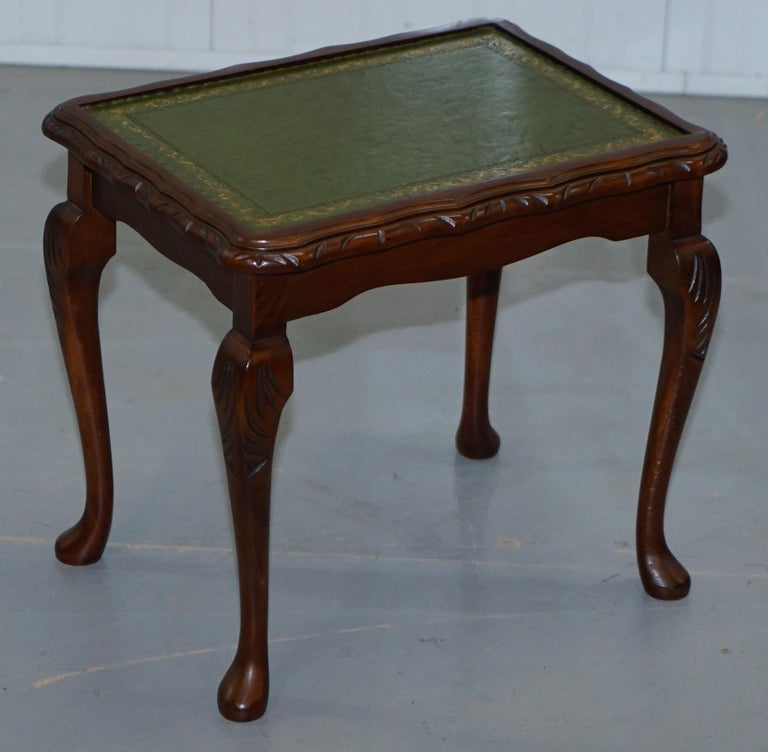 Vintage Mahogany and Green Leather Topped Coffee Table Plus 2 Nest of Small Tables at 1stDibs