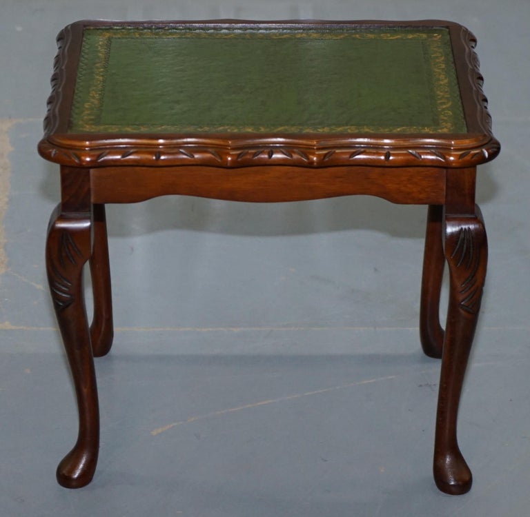 Vintage Mahogany and Green Leather Topped Coffee Table Plus 2 Nest of