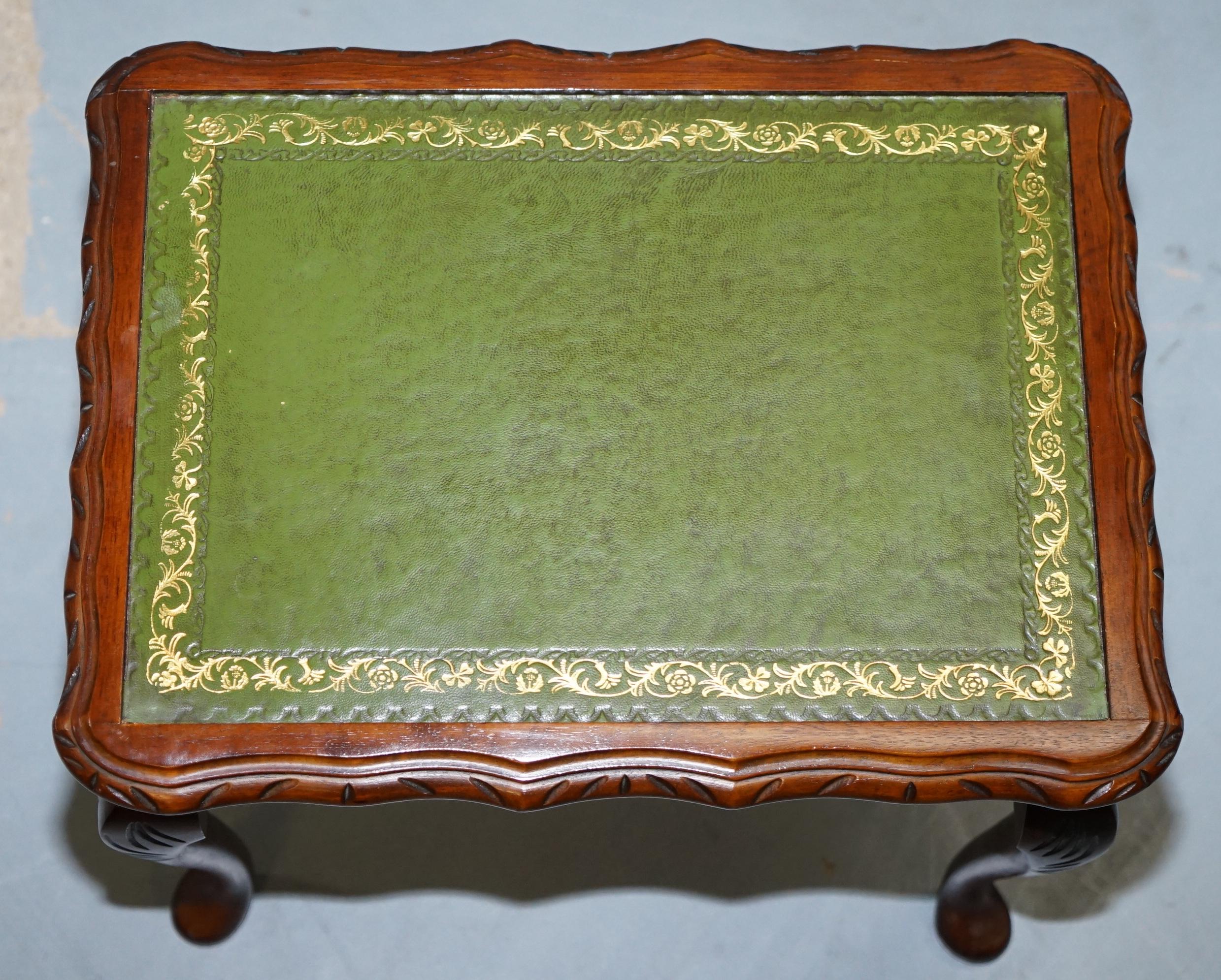 Vintage Mahogany & Green Leather Topped Coffee Table Plus 2 Nest of Small Tables 11