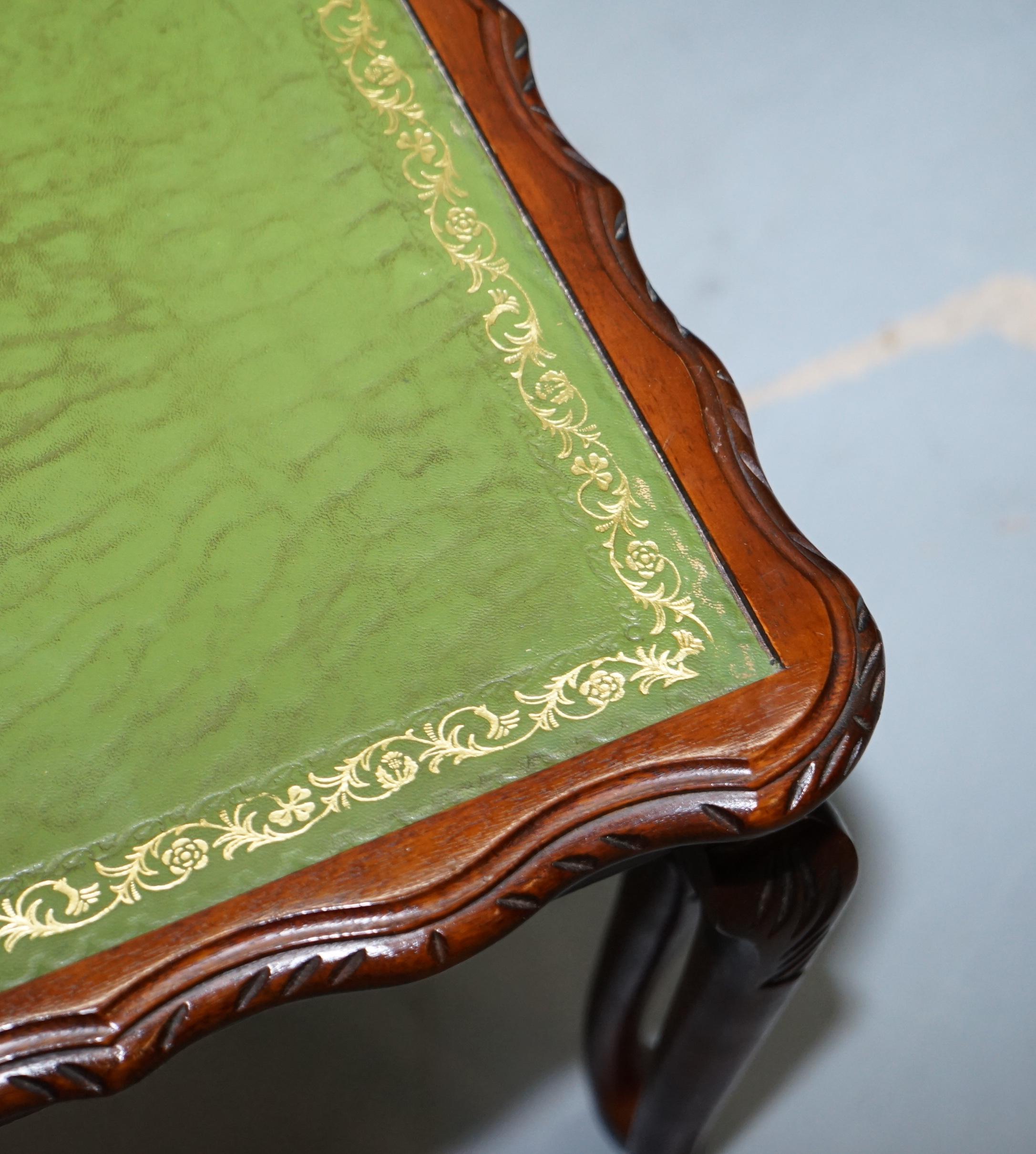 20th Century Vintage Mahogany & Green Leather Topped Coffee Table Plus 2 Nest of Small Tables