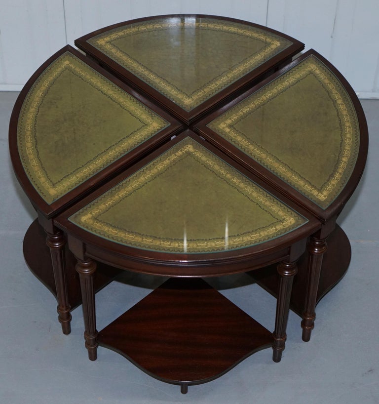 Vintage Mahogany and Green Leather Topped Coffee Table Plus 4 Nest of