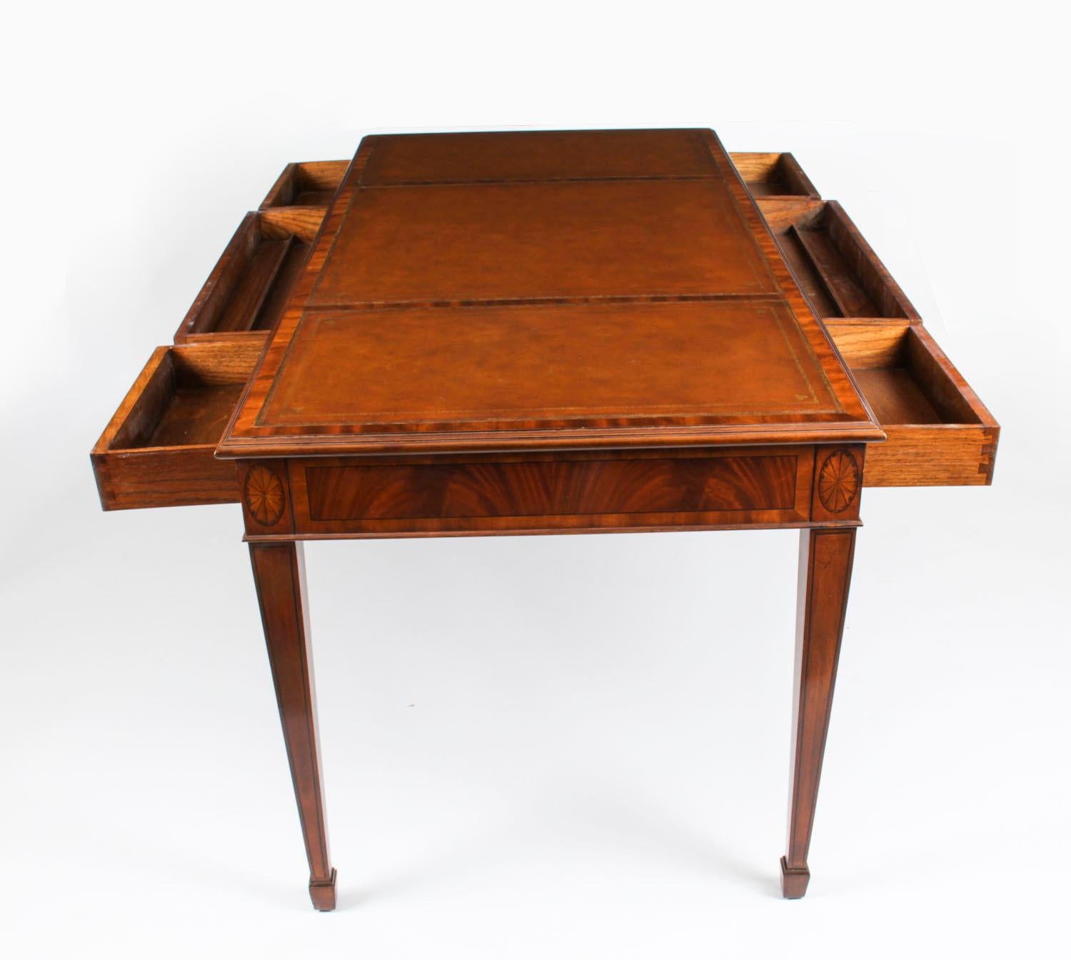 Vintage Mahogany Inlaid Partners Writing Table Desk, 20th Century 5