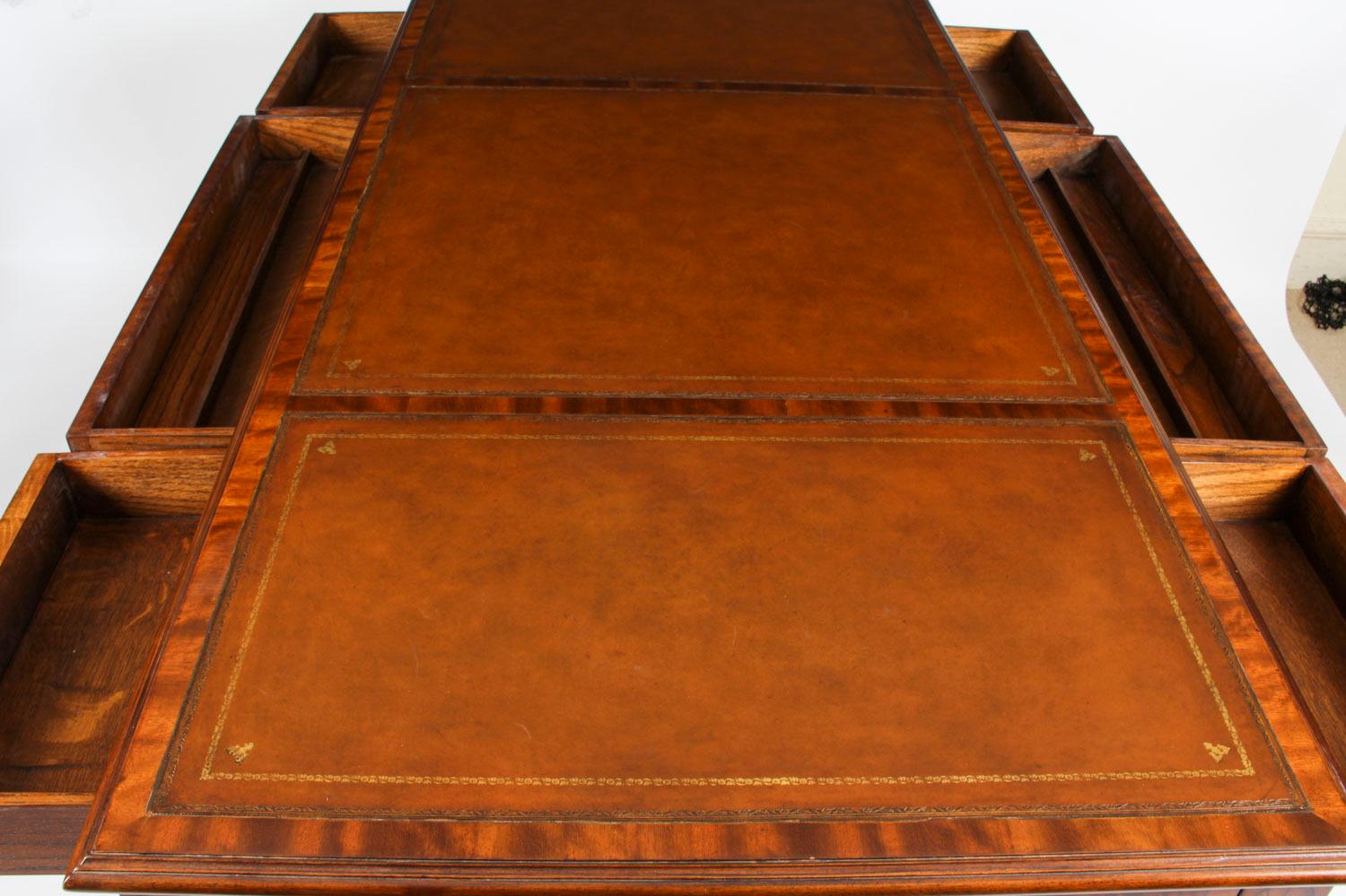 Vintage Mahogany Inlaid Partners Writing Table Desk, 20th Century 6