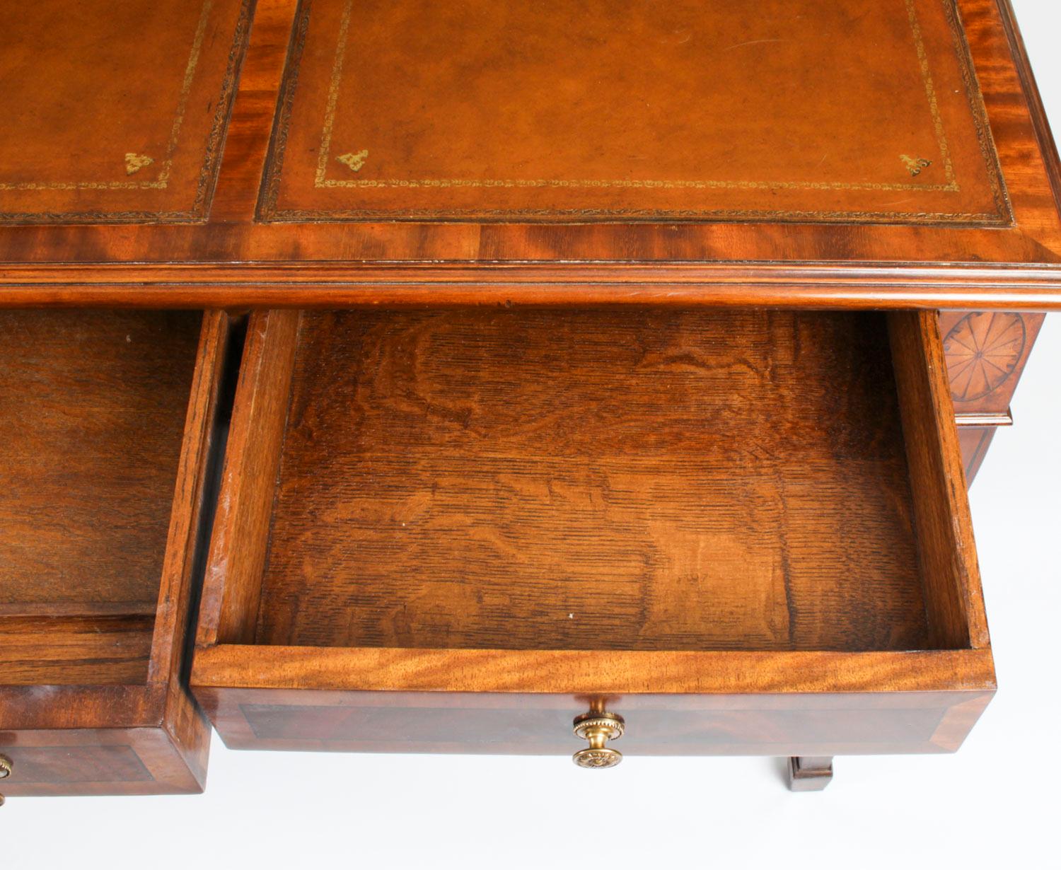 Vintage Mahogany Inlaid Partners Writing Table Desk, 20th Century 8