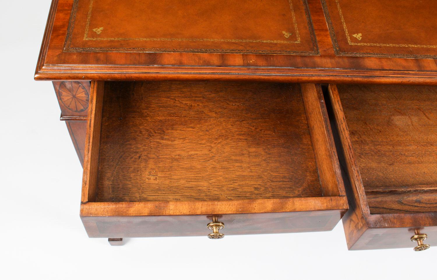 Vintage Mahogany Inlaid Partners Writing Table Desk, 20th Century 10