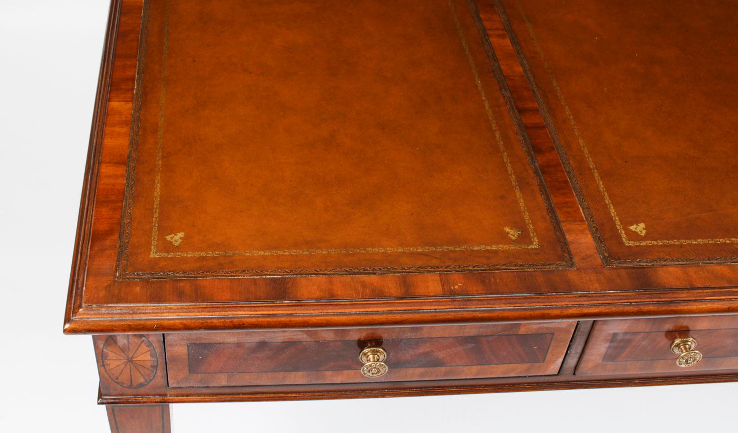 Vintage Mahogany Inlaid Partners Writing Table Desk, 20th Century In Good Condition In London, GB