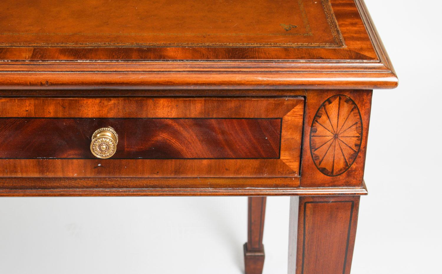 Vintage Mahogany Inlaid Partners Writing Table Desk, 20th Century 2