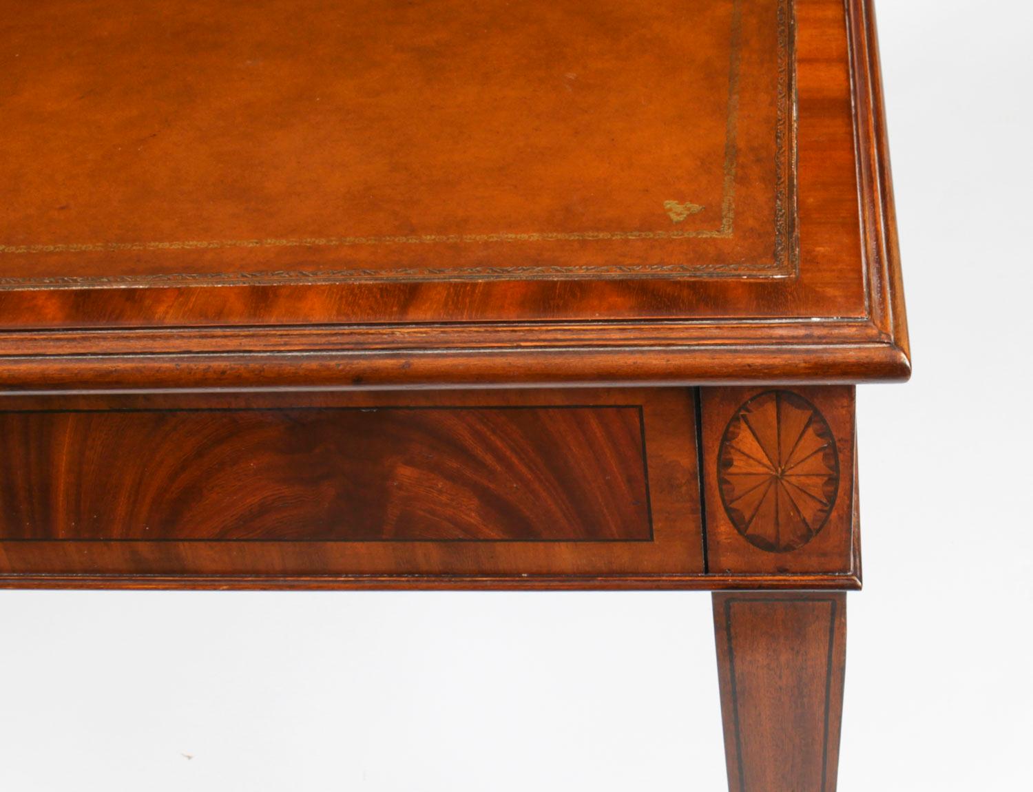 Vintage Mahogany Inlaid Partners Writing Table Desk, 20th Century 4