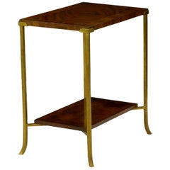 Vintage Mahogany Inlaid Two-Tier Stand Accent Side Table with Flared Brass Legs