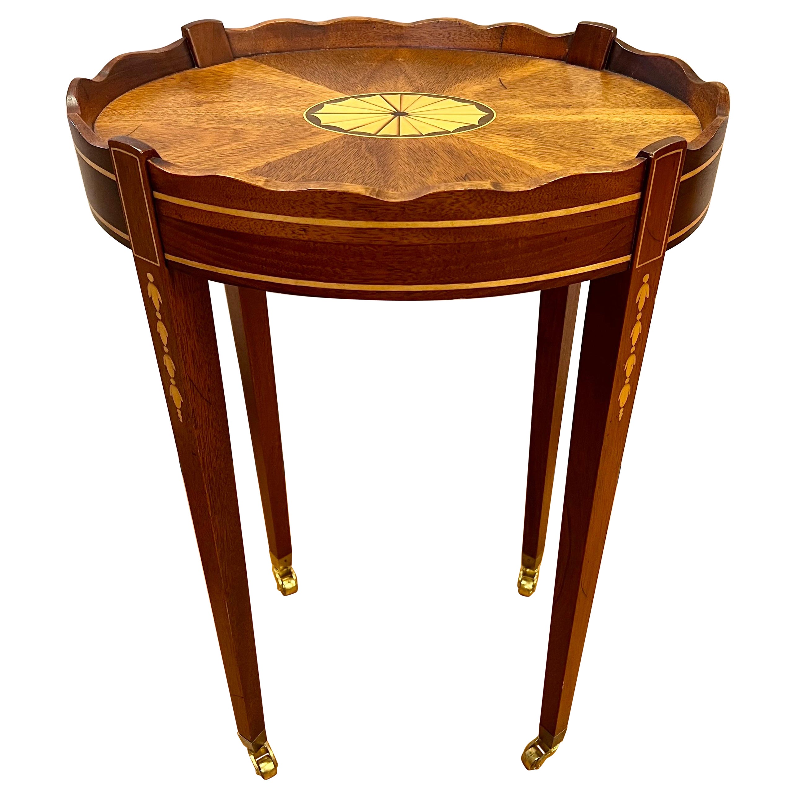 Vintage Mahogany inlay Scalloped Oval Accent Side End Table