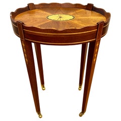 Vintage Mahogany inlay Scalloped Oval Accent Side End Table