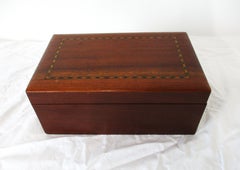 Vintage Mahogany Inlayed Gaming Box Set with Dice, Bakelite Chips and Cards
