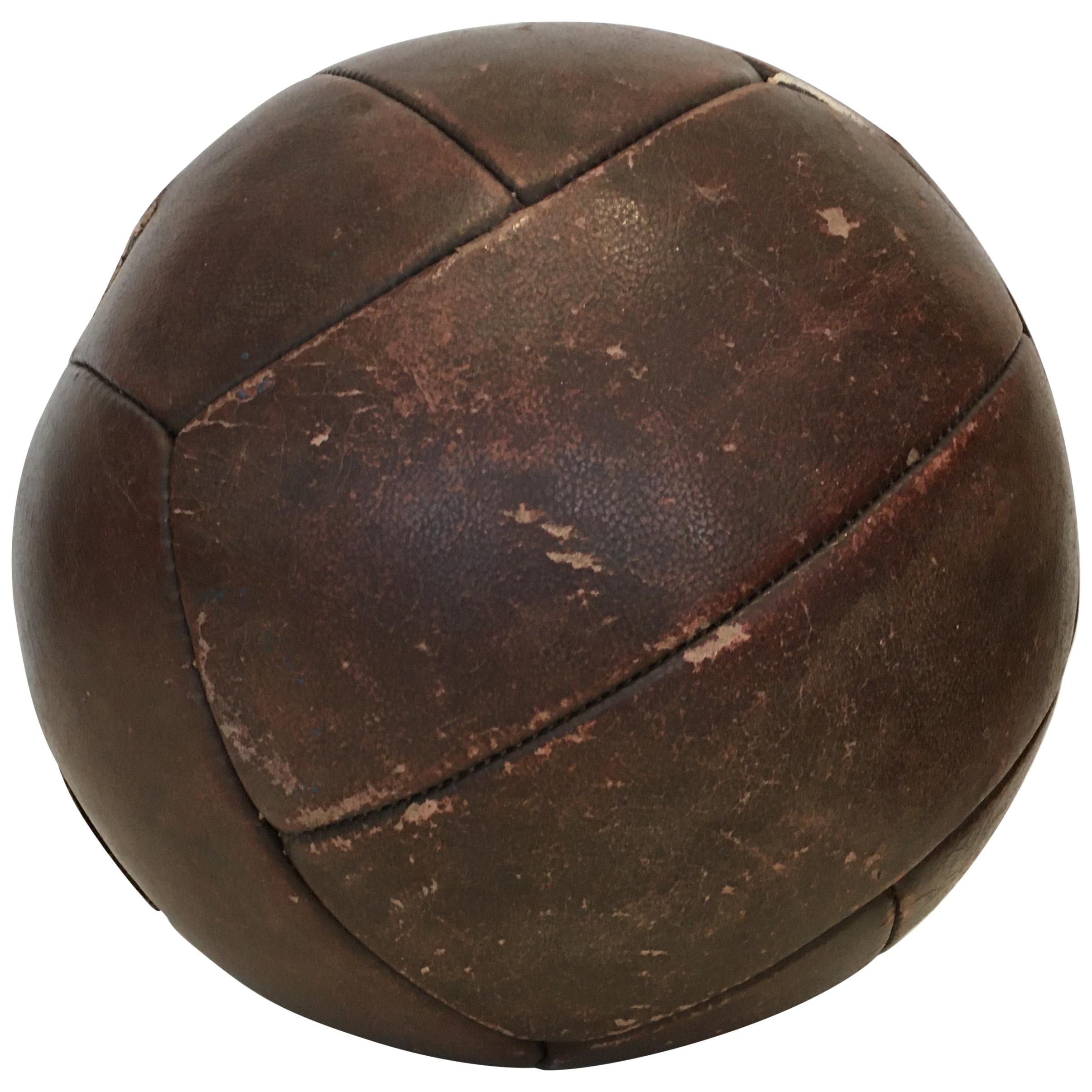 Vintage Mahogany Leather Medicine Ball, 4kg, 1930s
