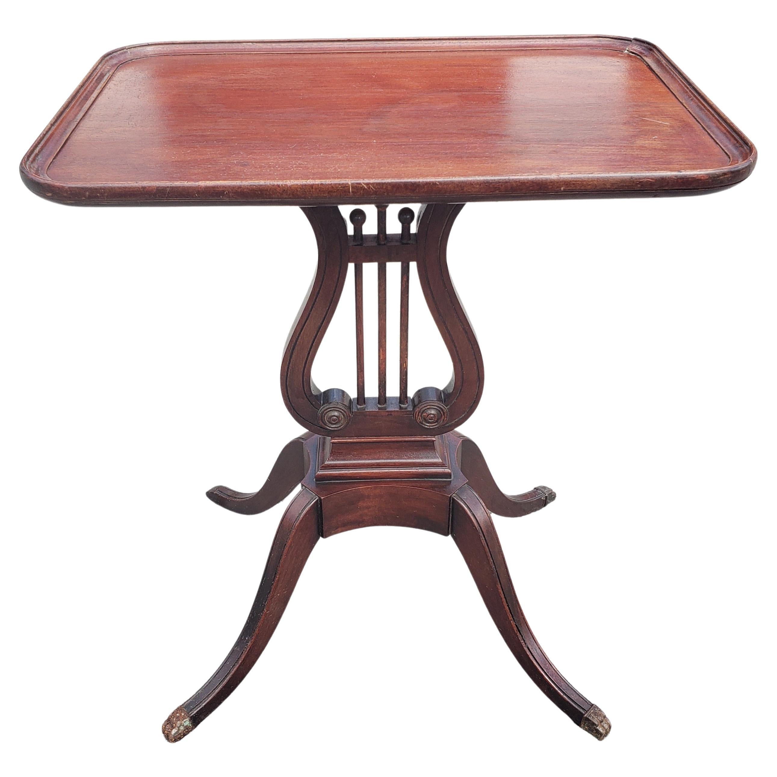 Vintage Mahogany Lyre Base Rectangular Side Table, C 1940s For Sale