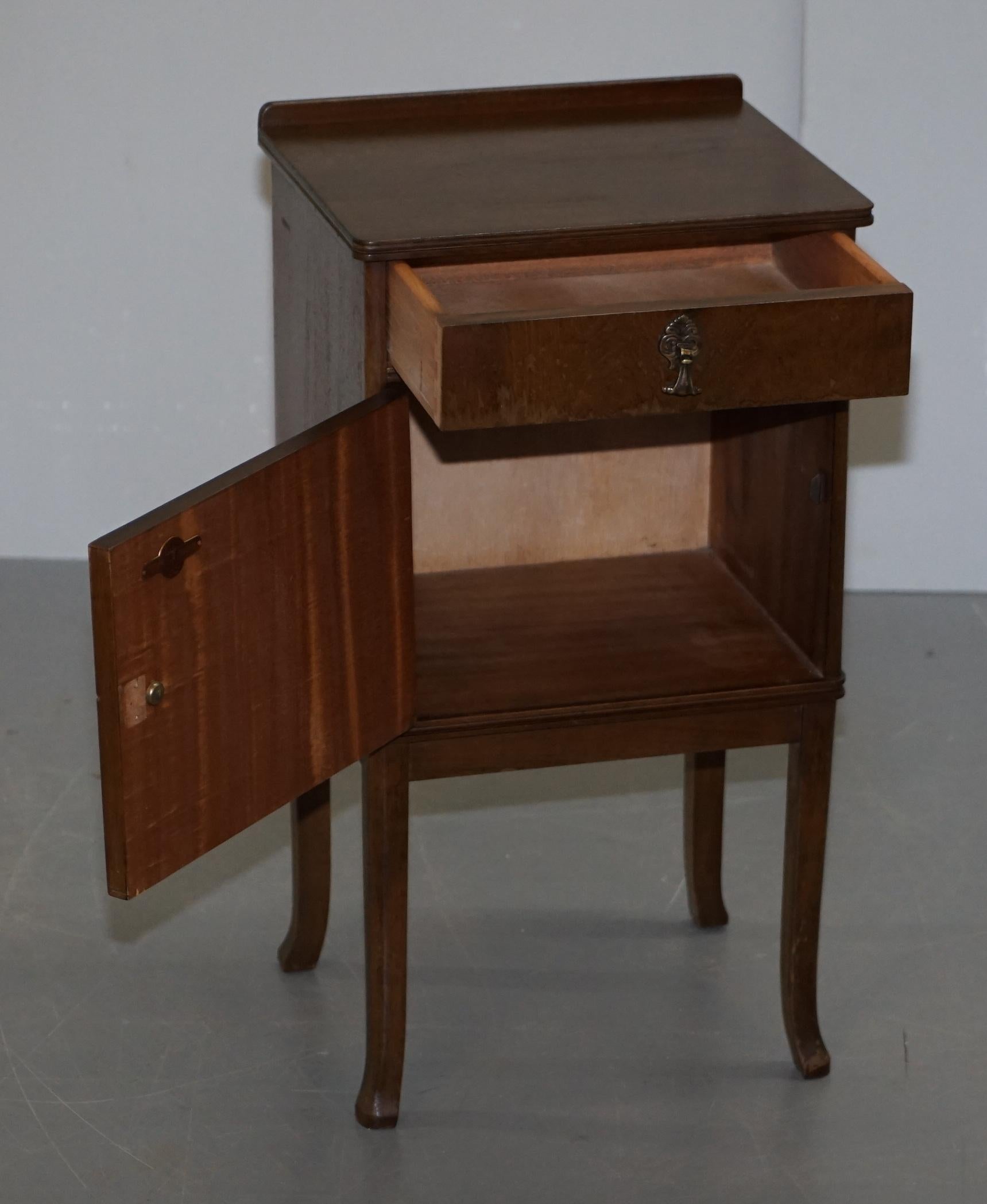 Vintage Hardwood Mid-Century Modern Side Table Cupboard Single Door and Drawer For Sale 7