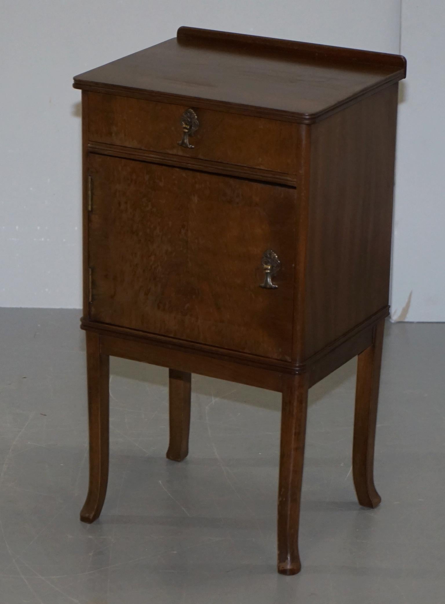 English Vintage Hardwood Mid-Century Modern Side Table Cupboard Single Door and Drawer For Sale