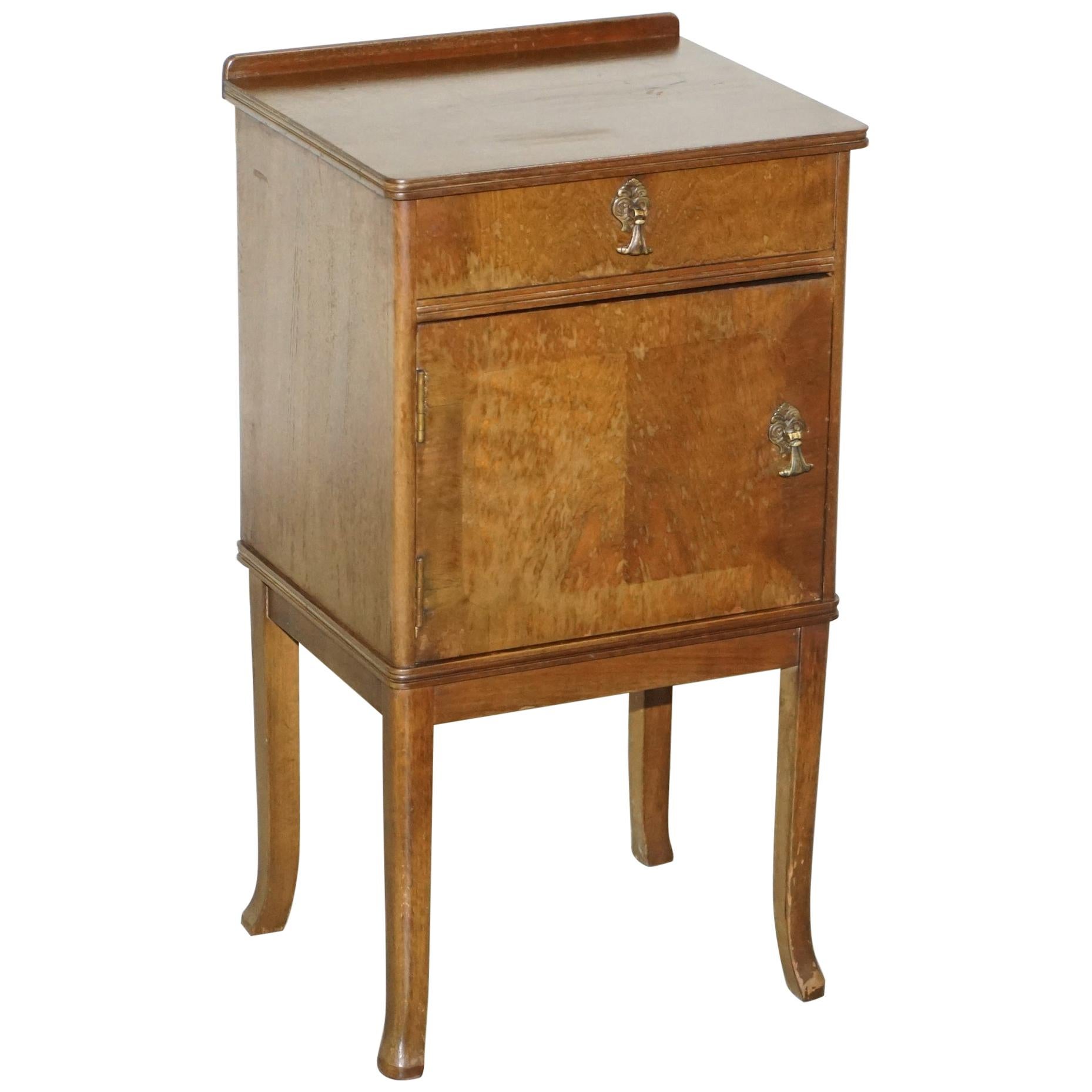 Vintage Hardwood Mid-Century Modern Side Table Cupboard Single Door and Drawer For Sale