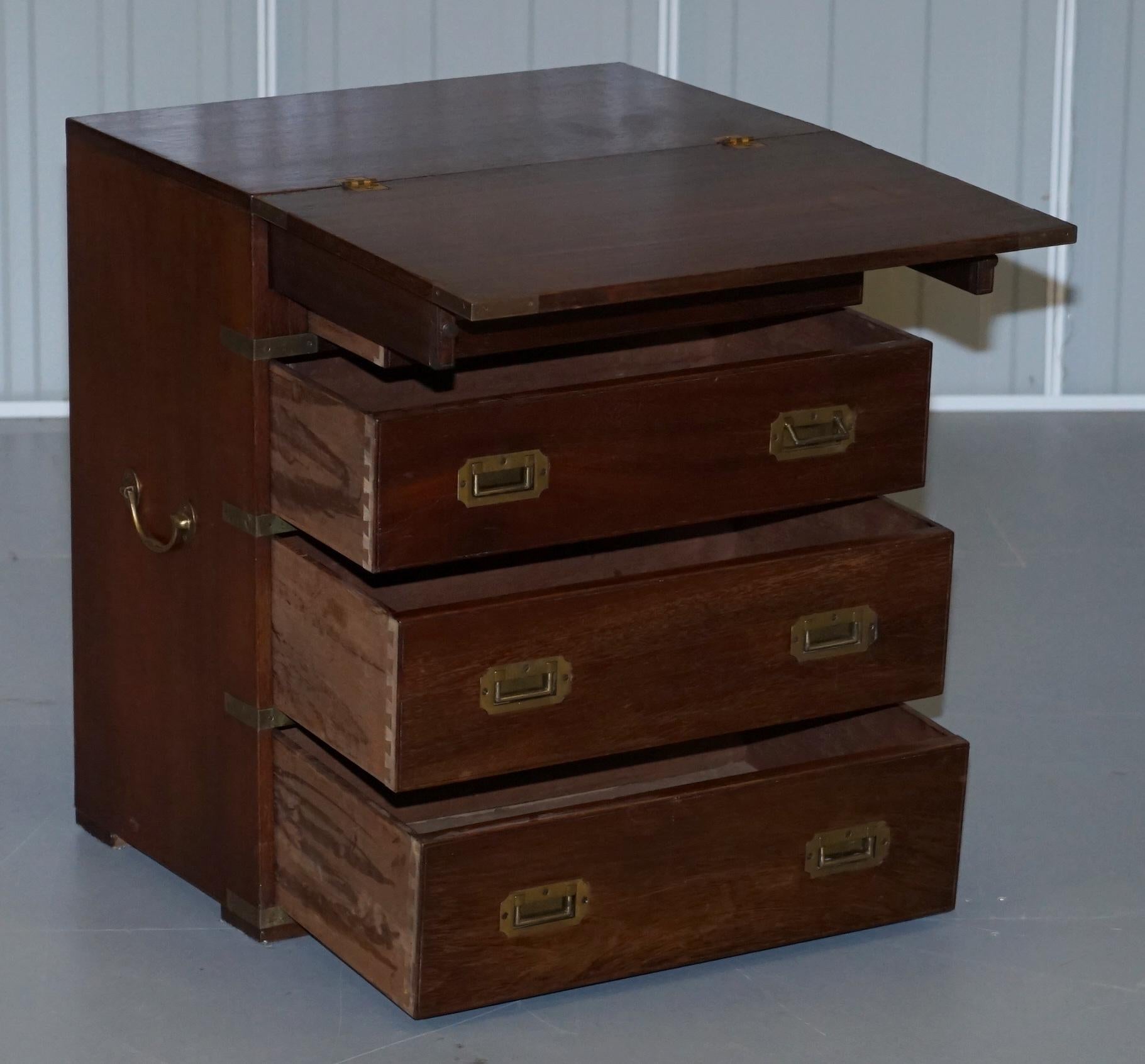 Vintage Mahogany Military Campaign Chest of Drawers Butlers Folding Serving Tray 7