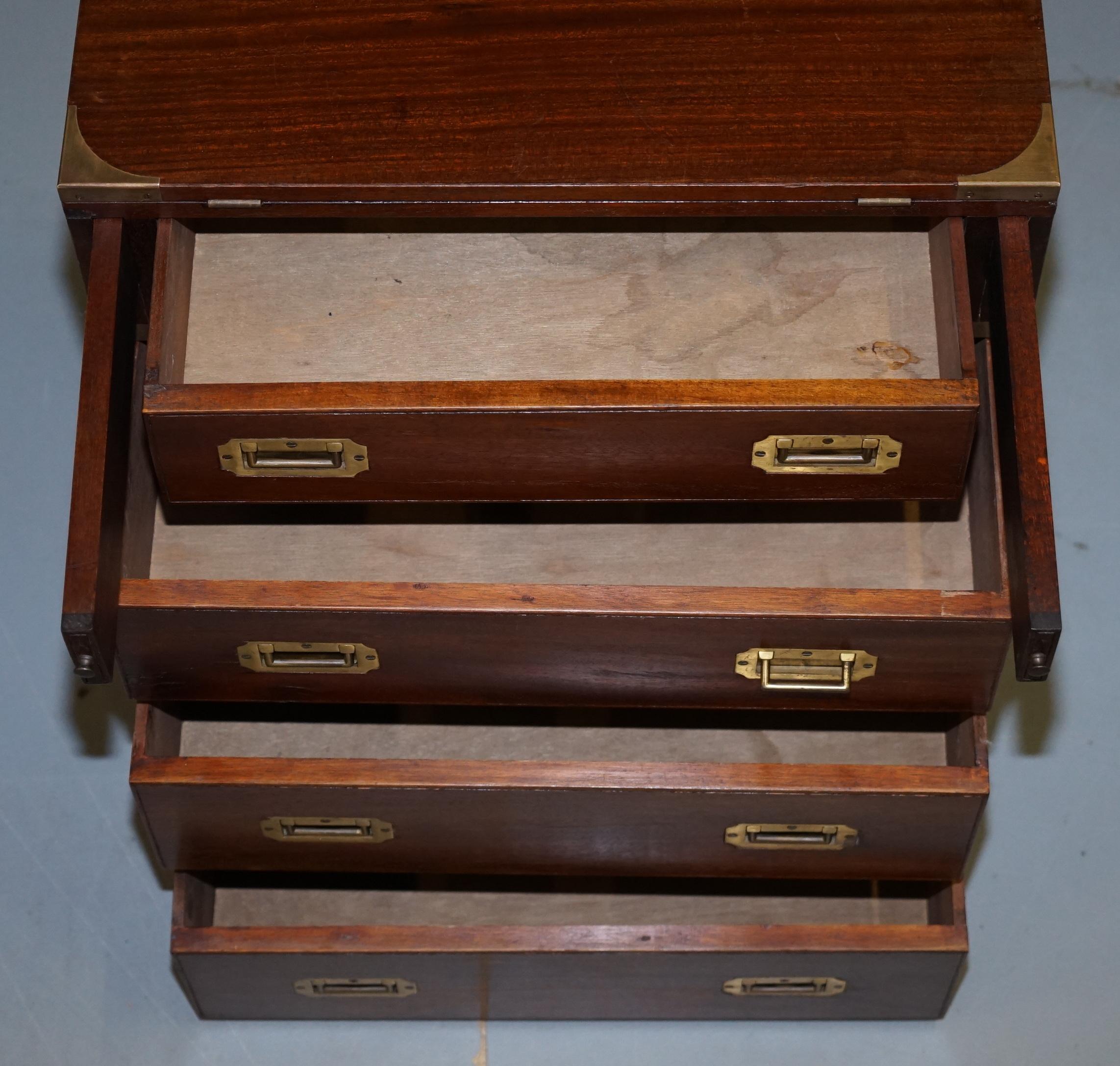 Vintage Mahogany Military Campaign Chest of Drawers Butlers Folding Serving Tray 11