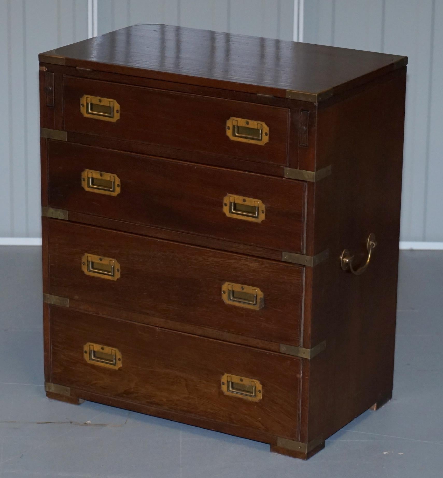 English Vintage Mahogany Military Campaign Chest of Drawers Butlers Folding Serving Tray