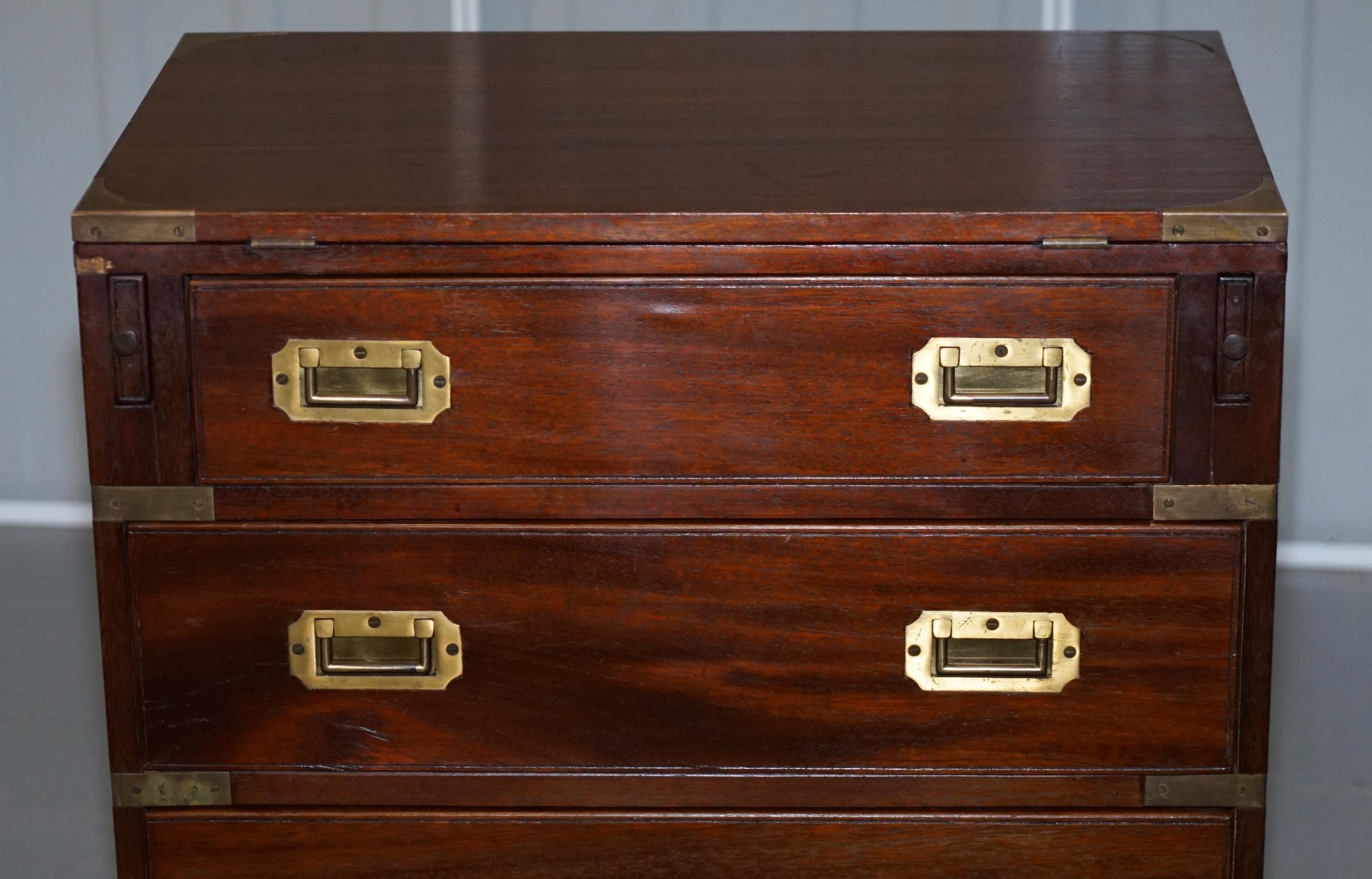 Vintage Mahogany Military Campaign Chest of Drawers Butlers Folding Serving Tray 1