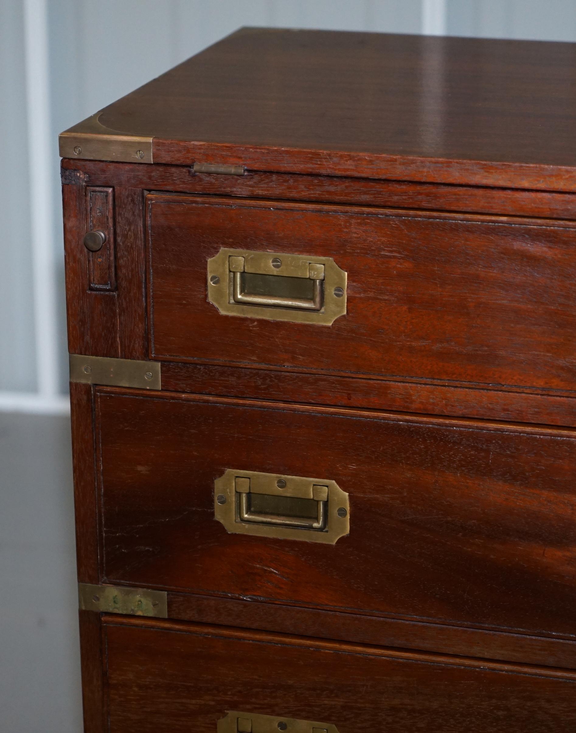 Vintage Mahogany Military Campaign Chest of Drawers Butlers Folding Serving Tray 3