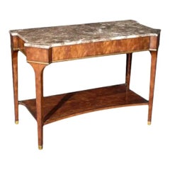 Vintage Mahogany Occasional Table with Brown Marble Top and Brass-Mounted Undert