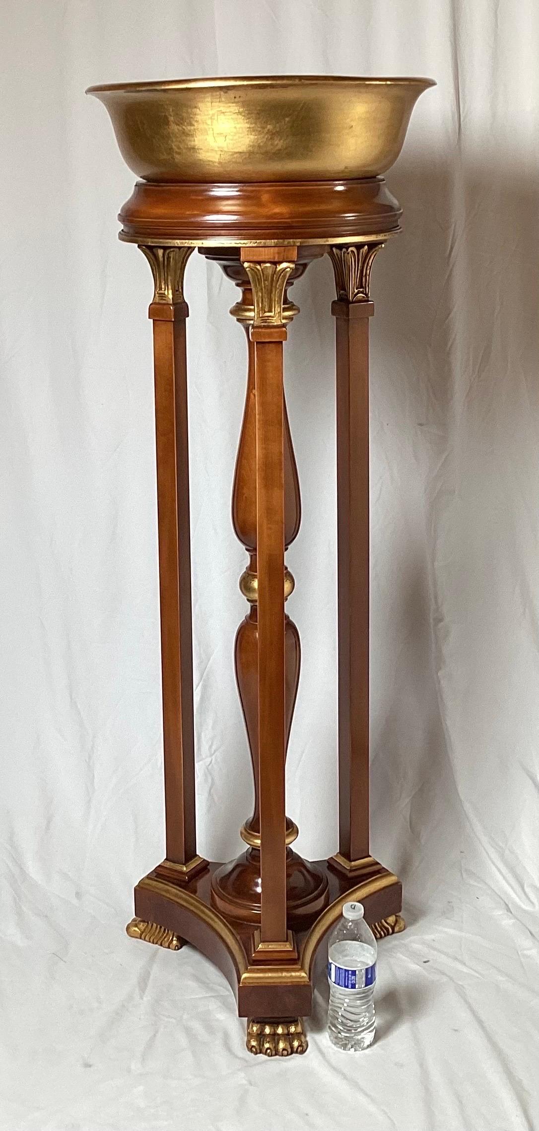 20th Century Vintage Mahogany Plant Stand with Gold Accents For Sale