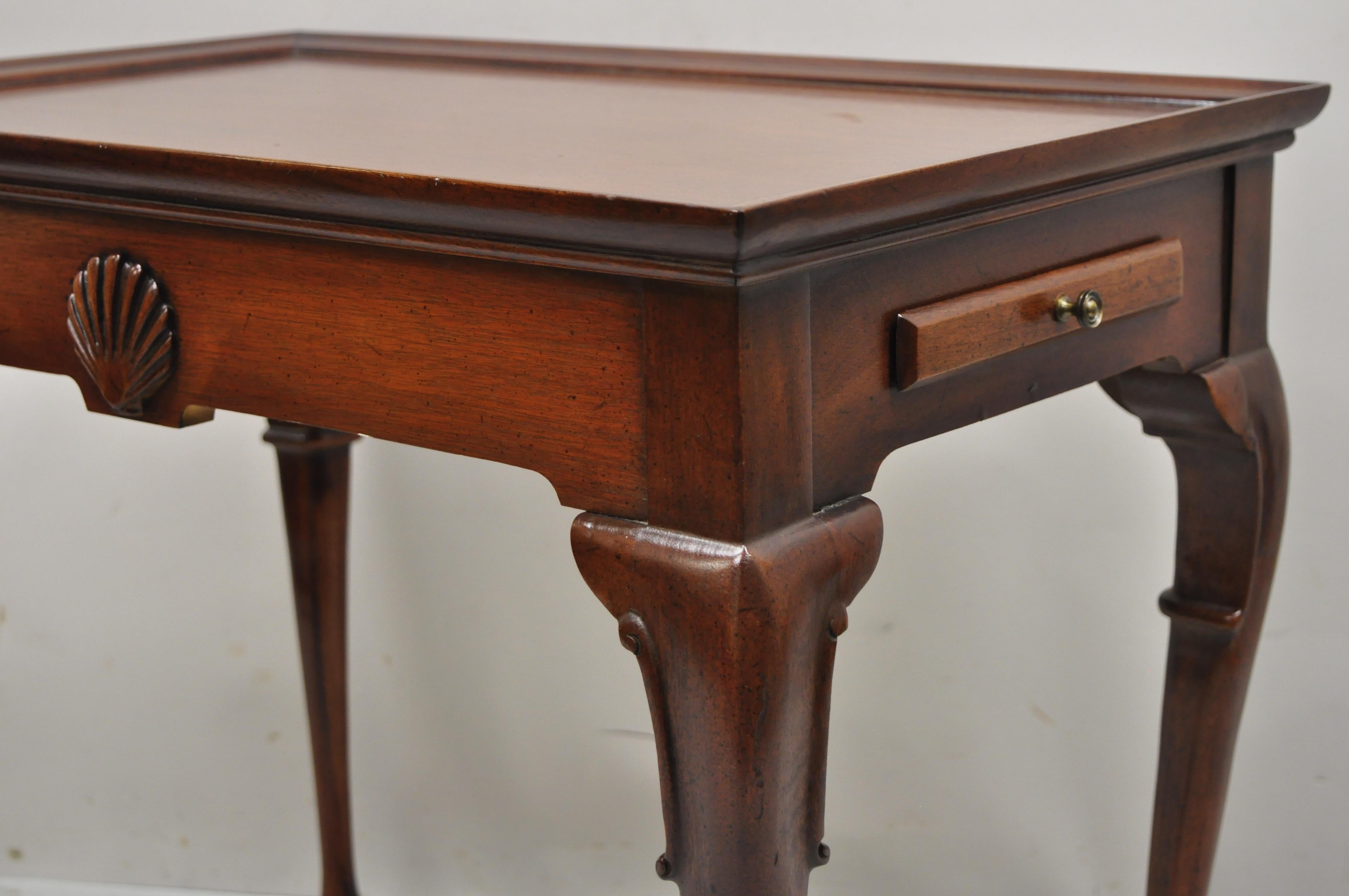 Vintage Mahogany Queen Anne Shell Carved Side Tea Table with Pull Out Sides 5