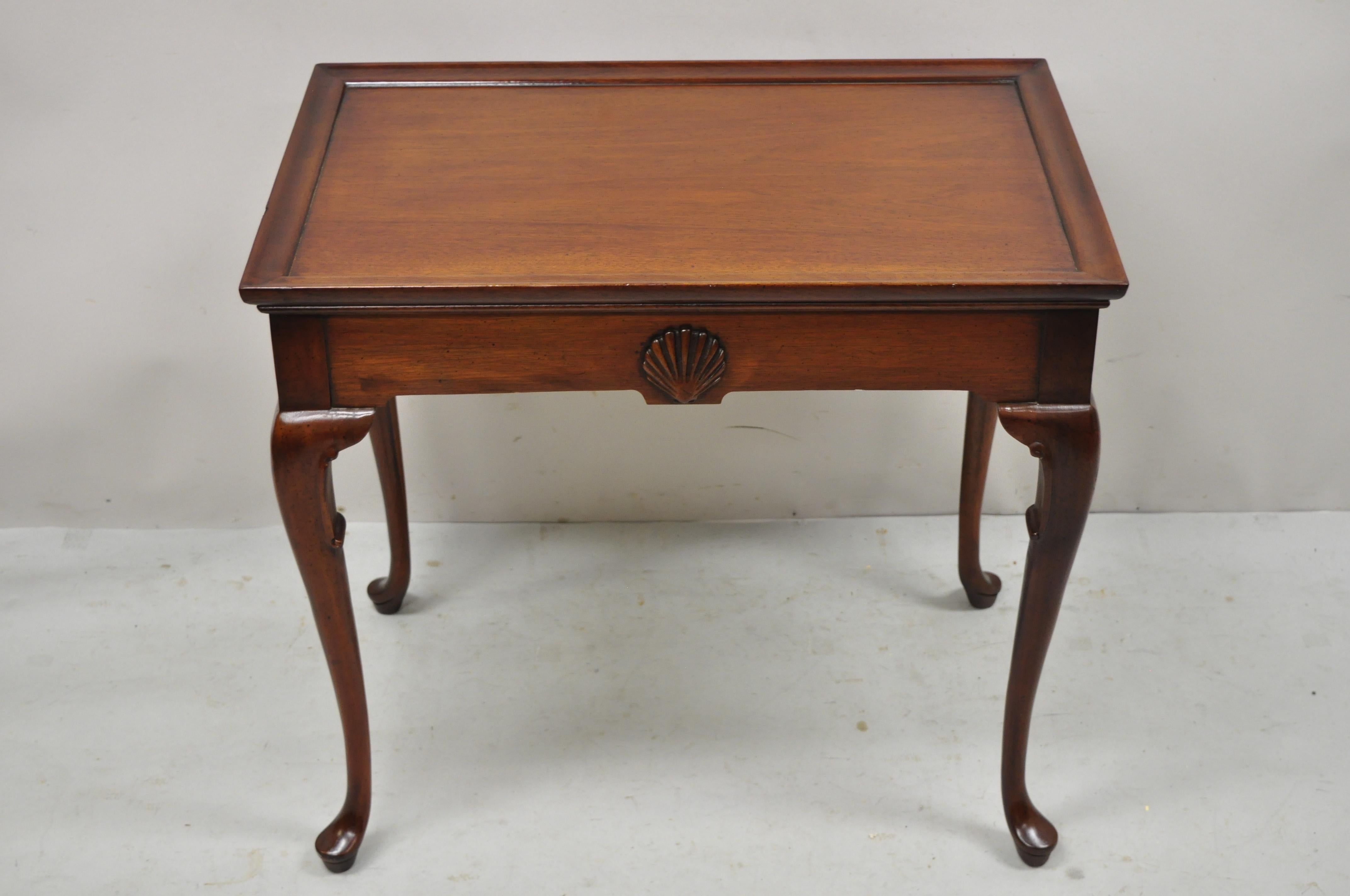 Vintage Mahogany Queen Anne Shell Carved Side Tea Table with Pull Out Sides 6