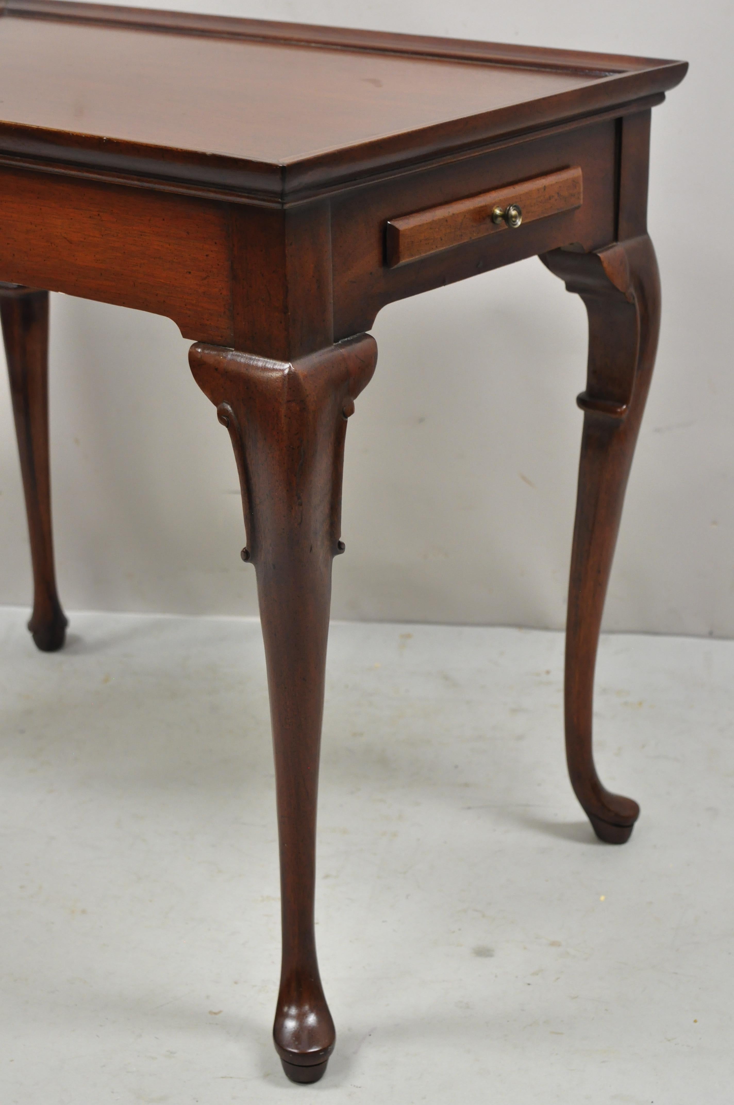 20th Century Vintage Mahogany Queen Anne Shell Carved Side Tea Table with Pull Out Sides