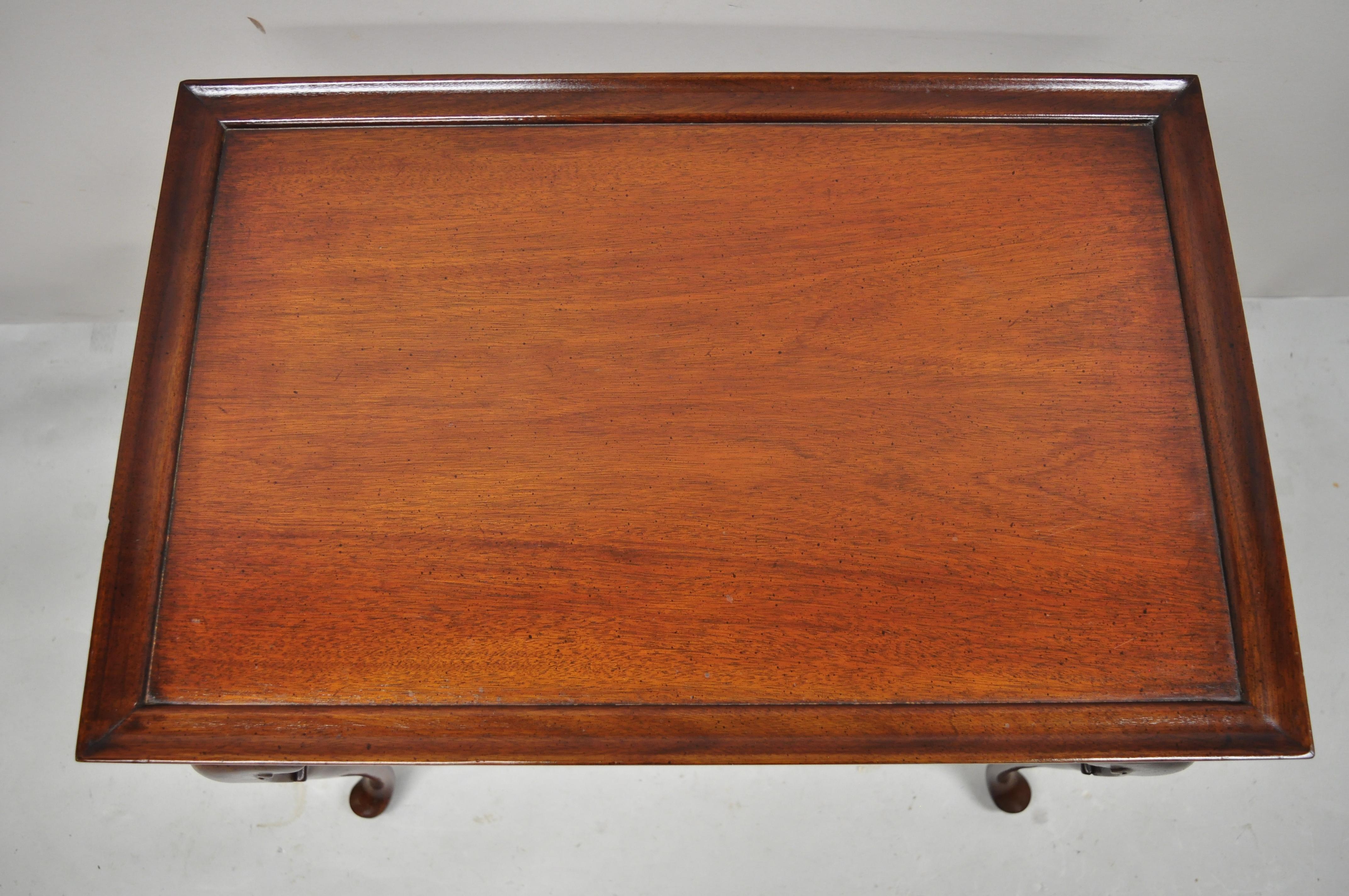 Vintage Mahogany Queen Anne Shell Carved Side Tea Table with Pull Out Sides 1