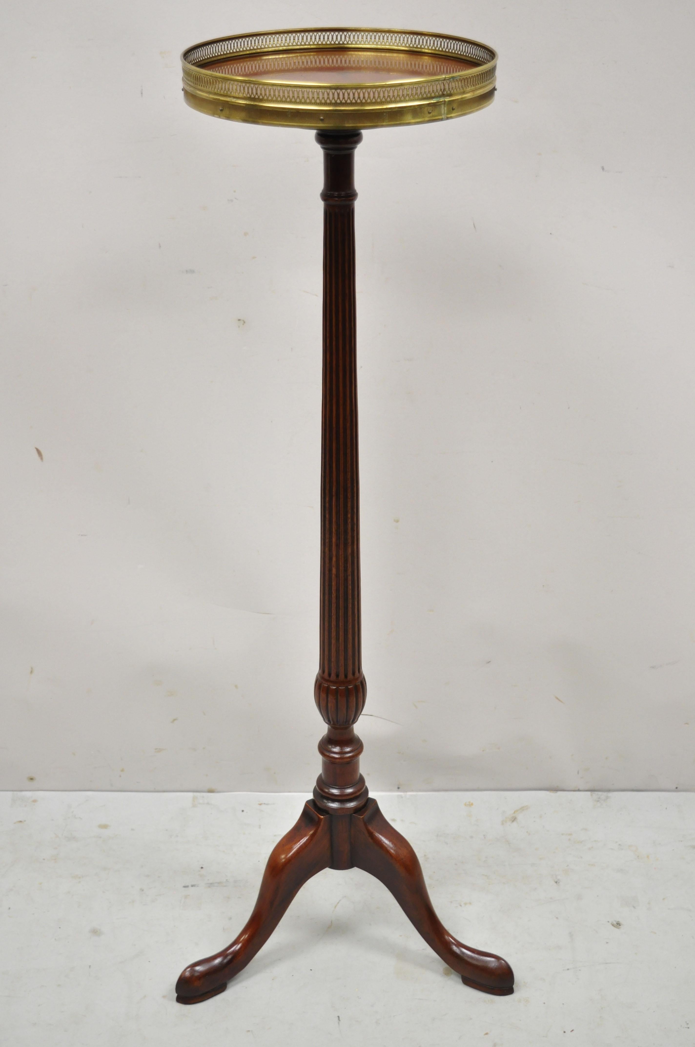 Vintage Mahogany Queen Anne Style Tall Pedestal Plant Stand with Brass Gallery 2