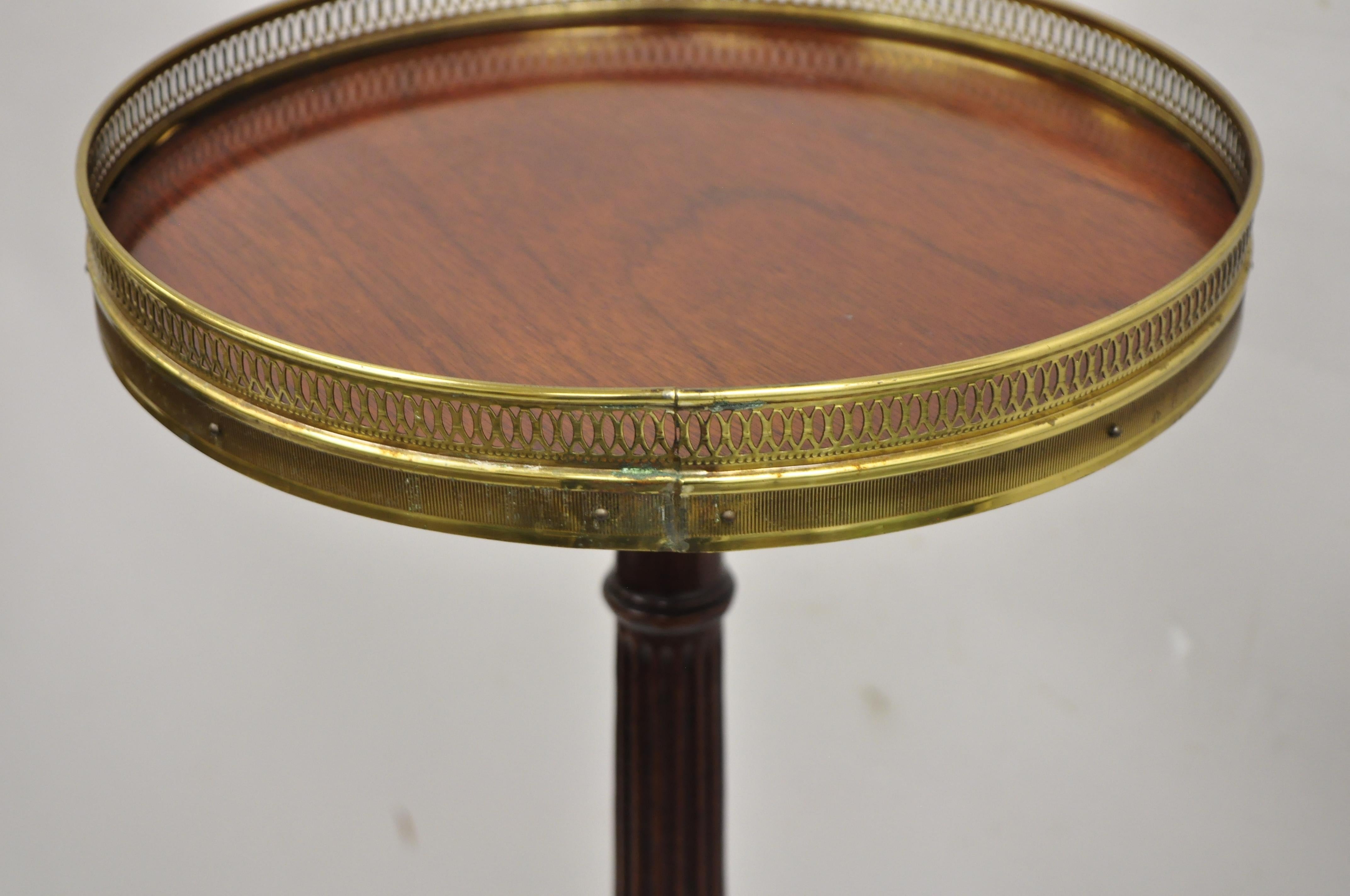 North American Vintage Mahogany Queen Anne Style Tall Pedestal Plant Stand with Brass Gallery