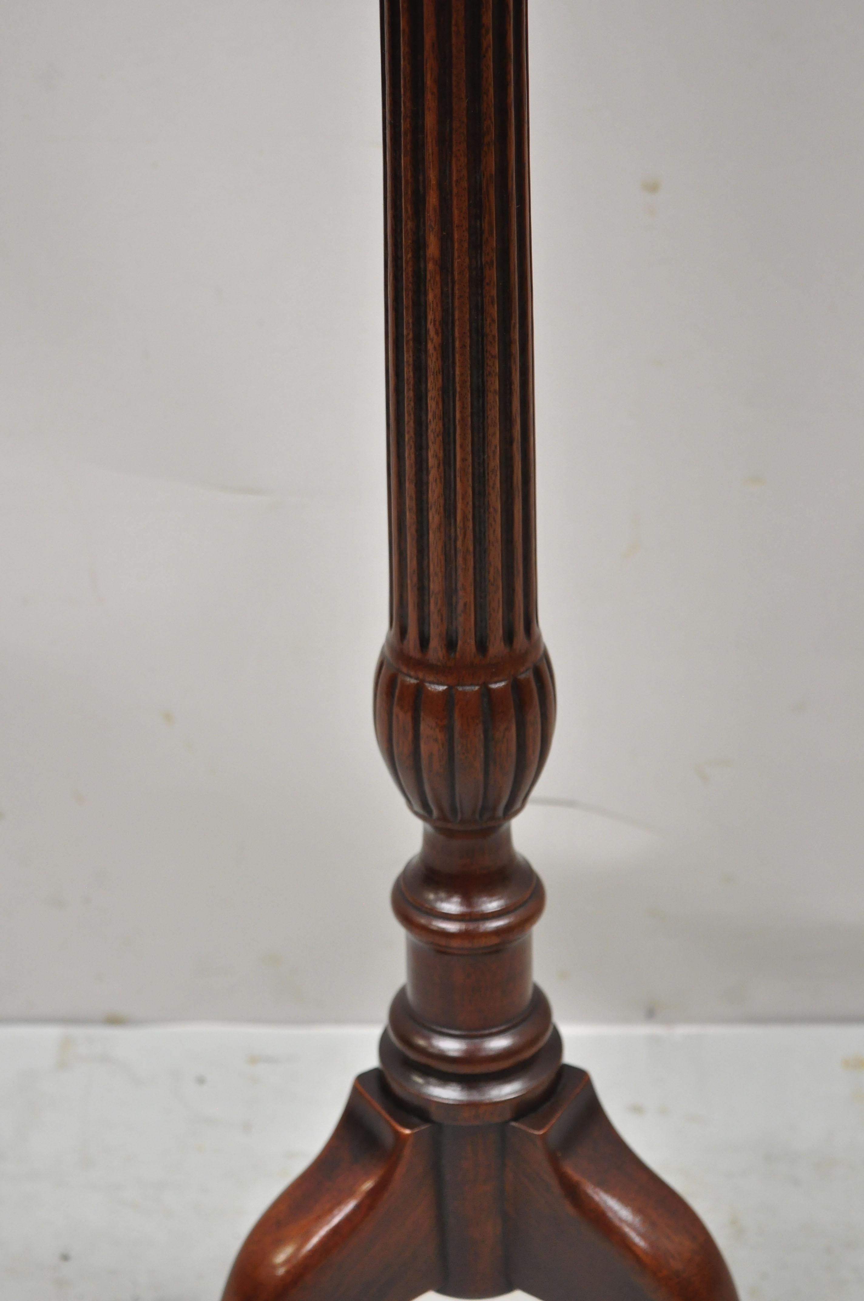 Vintage Mahogany Queen Anne Style Tall Pedestal Plant Stand with Brass Gallery 1