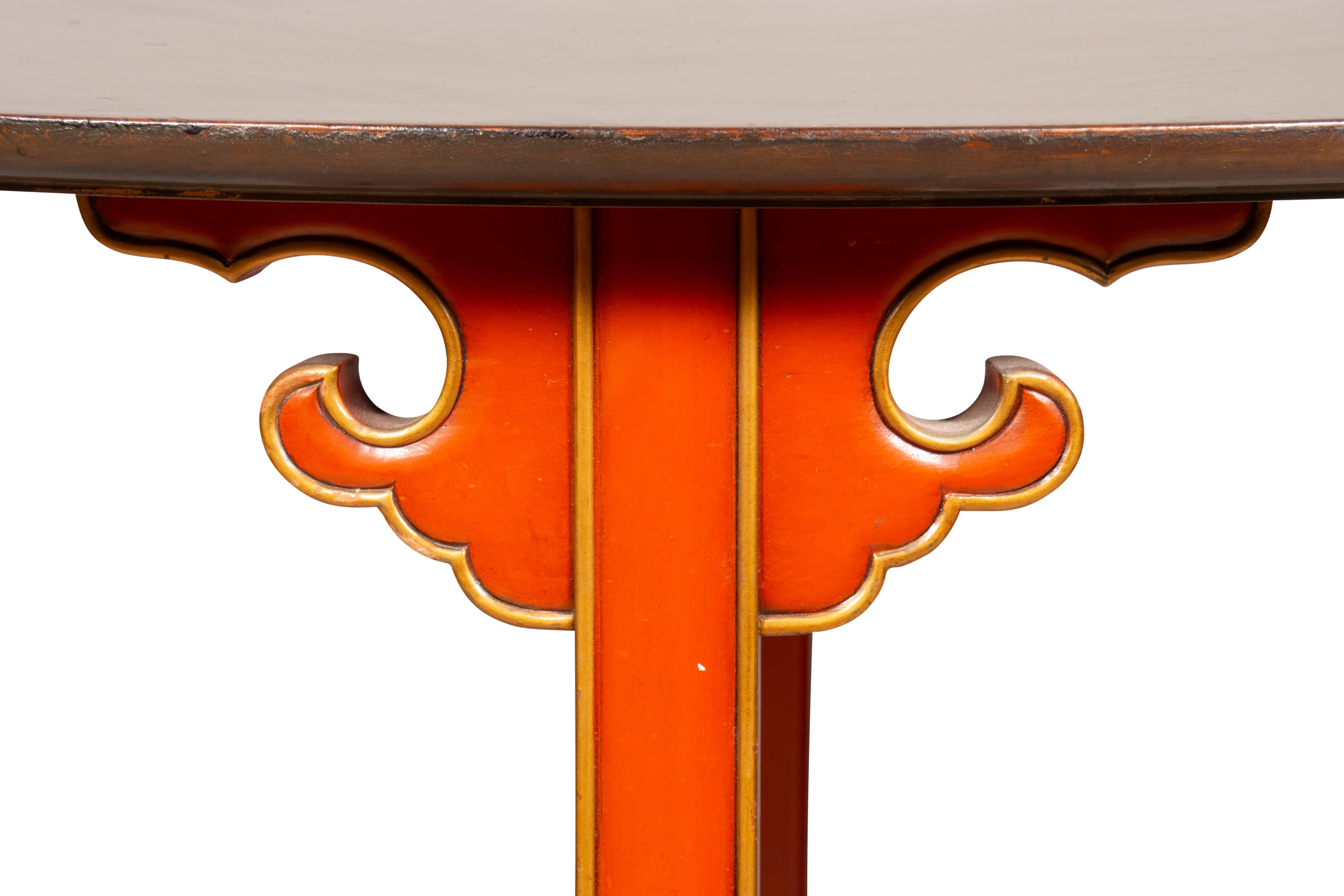 Roter lackierter Mahagoni-Tisch im Vintage-Stil im Angebot 3